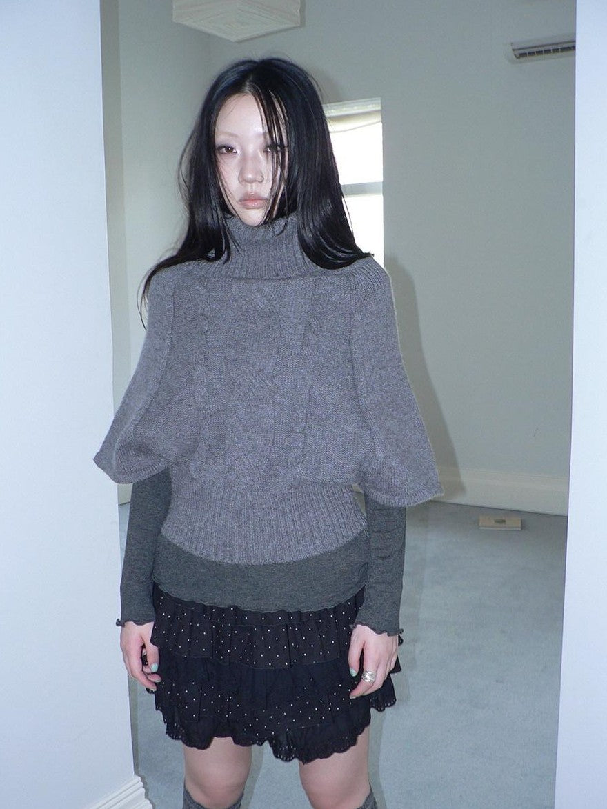 ang project Retro Slouchy Cable Knit High Neck Slimming Waist Cinch Women&