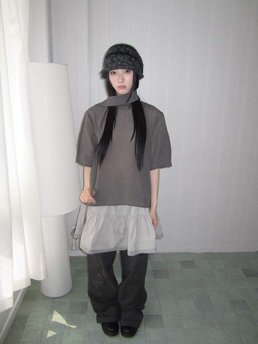 ang project Retro Stand Collar Pullover With Neck Scarf Women&