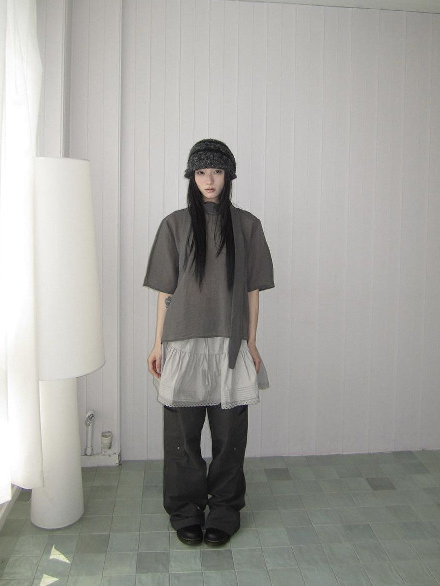 ang project Retro Stand Collar Pullover With Neck Scarf Women&