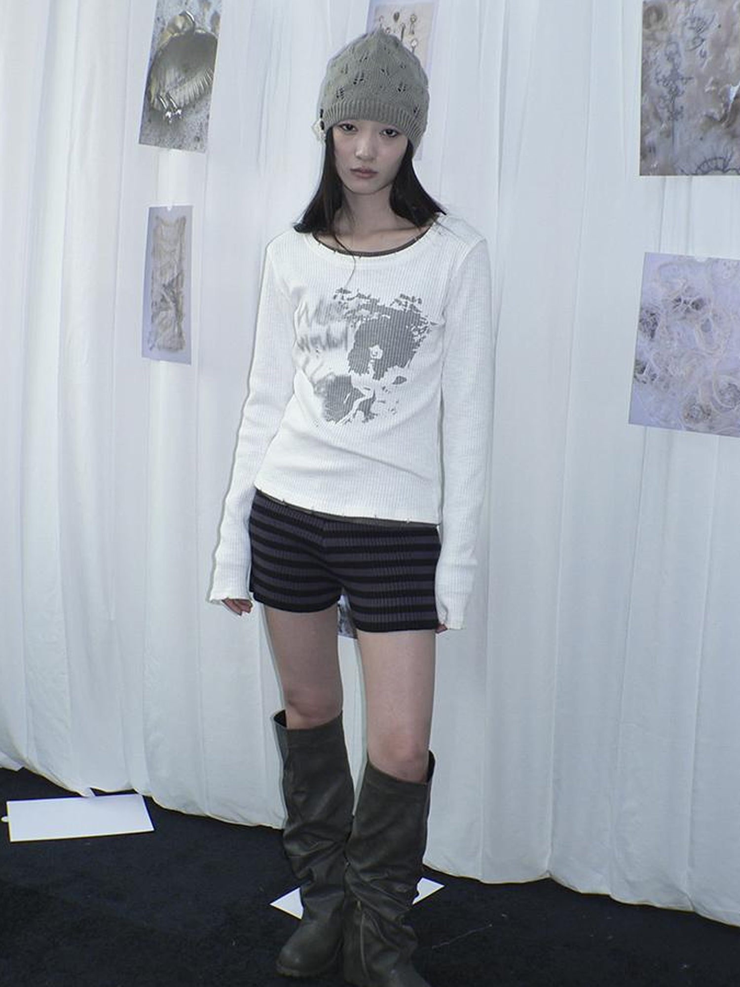 ang project Retro Stripe Knit High Waist Stretch Shorts