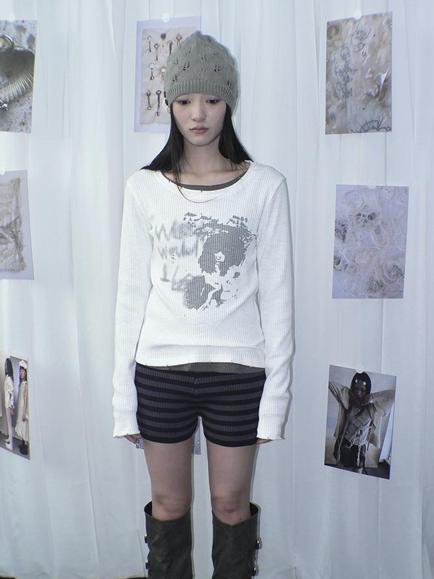 ang project Retro Stripe Knit High Waist Stretch Shorts