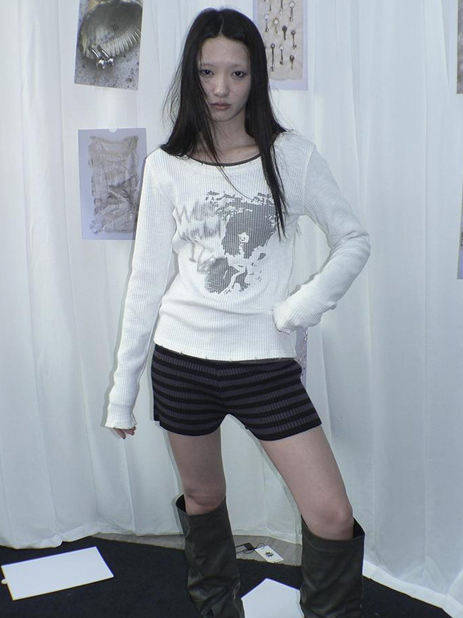 ang project Retro Stripe Knit High Waist Stretch Shorts