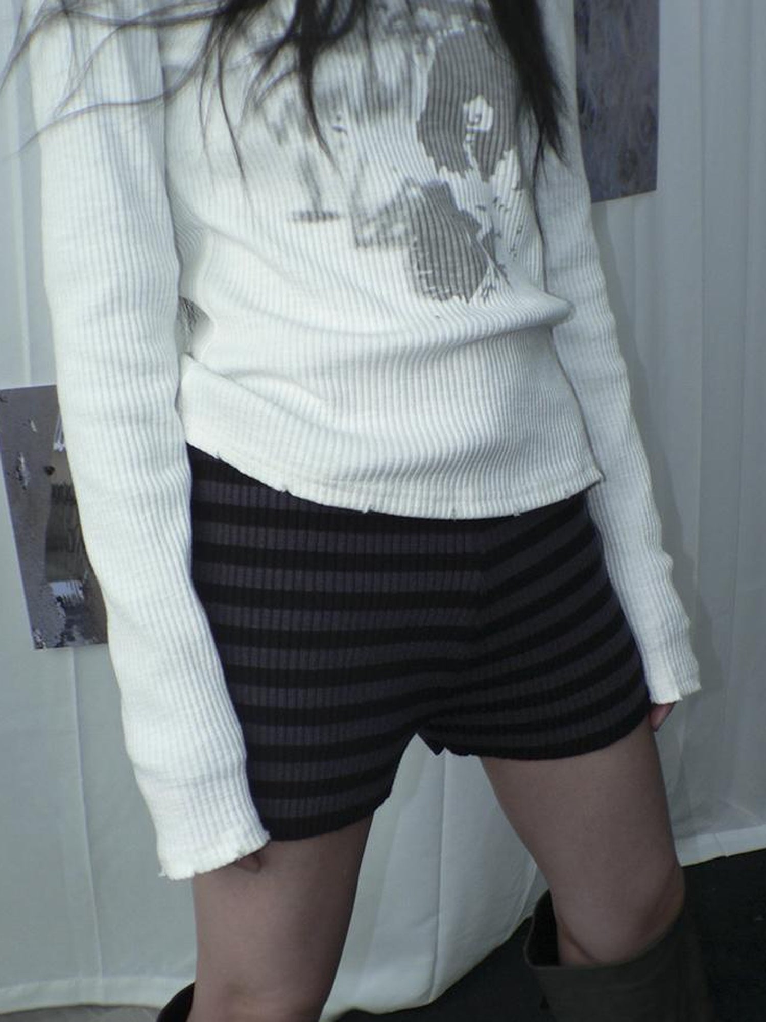 ang project Retro Stripe Knit High Waist Stretch Shorts