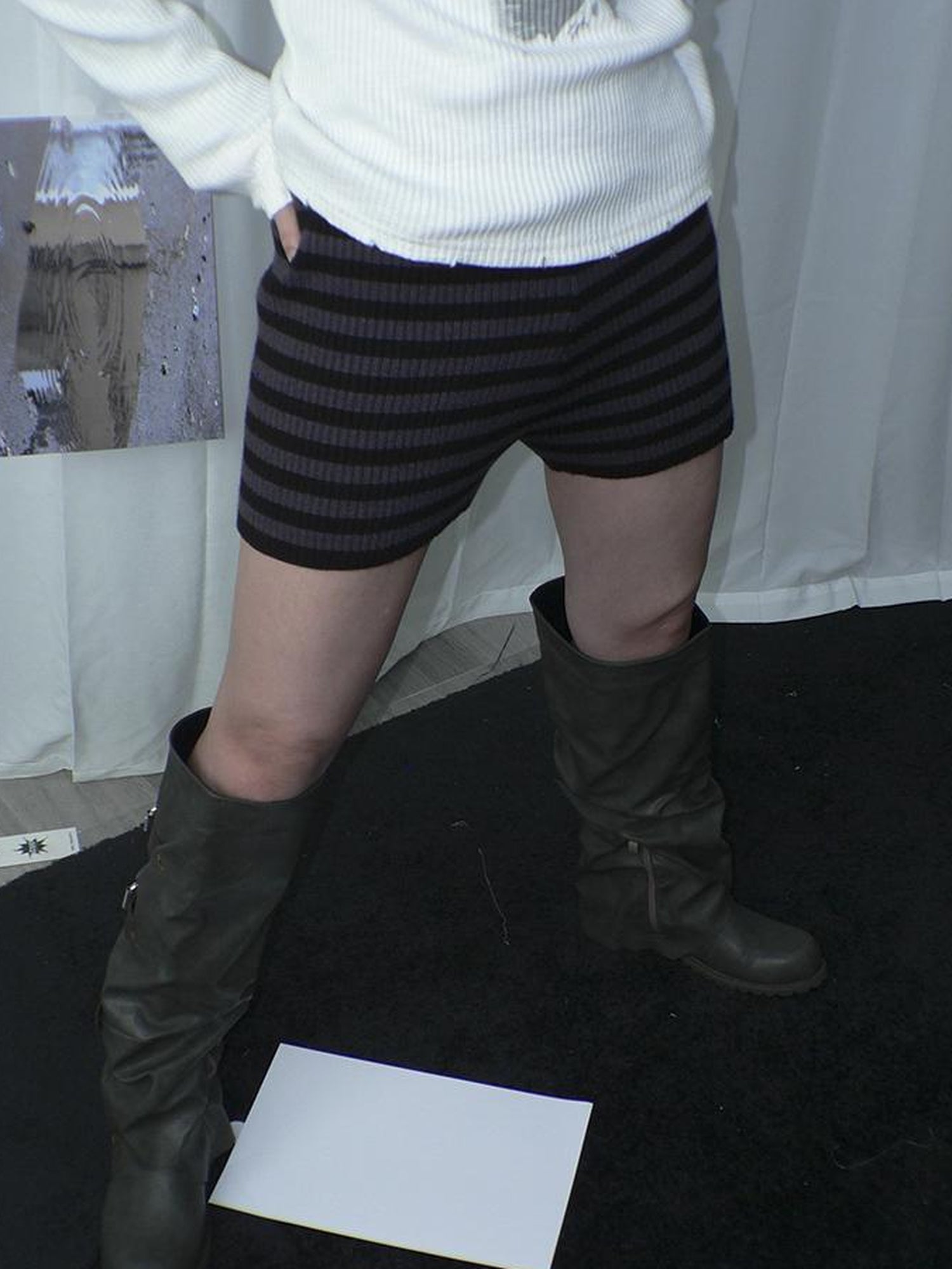 ang project Retro Stripe Knit High Waist Stretch Shorts