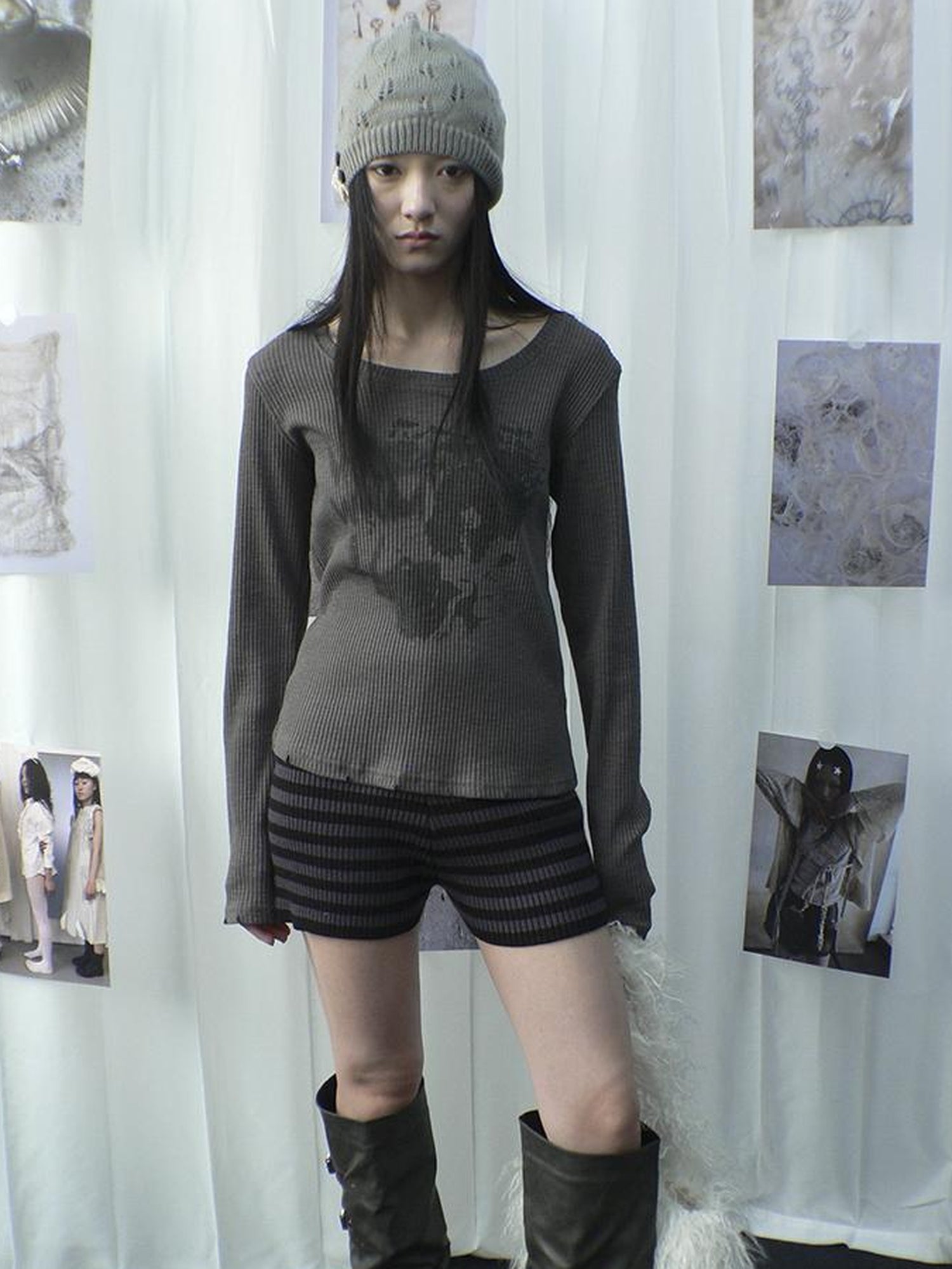 ang project Retro Stripe Knit High Waist Stretch Shorts