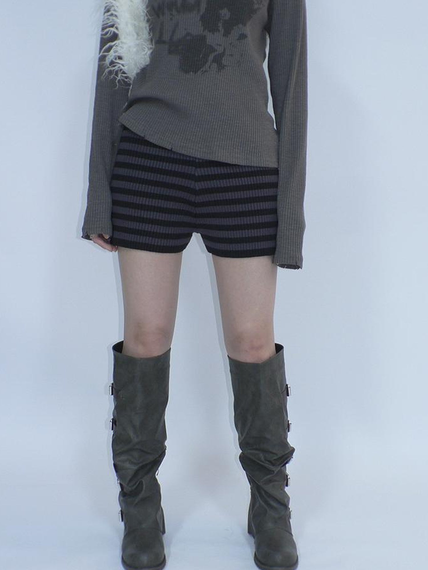 ang project Retro Stripe Knit High Waist Stretch Shorts