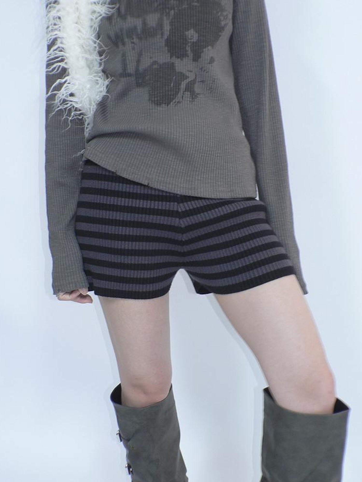 ang project Retro Stripe Knit High Waist Stretch Shorts