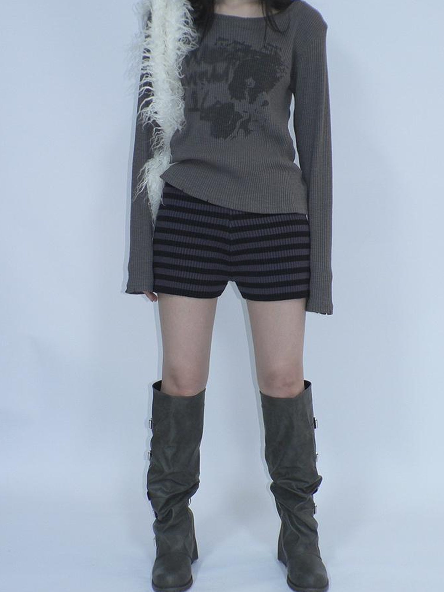 ang project Retro Stripe Knit High Waist Stretch Shorts