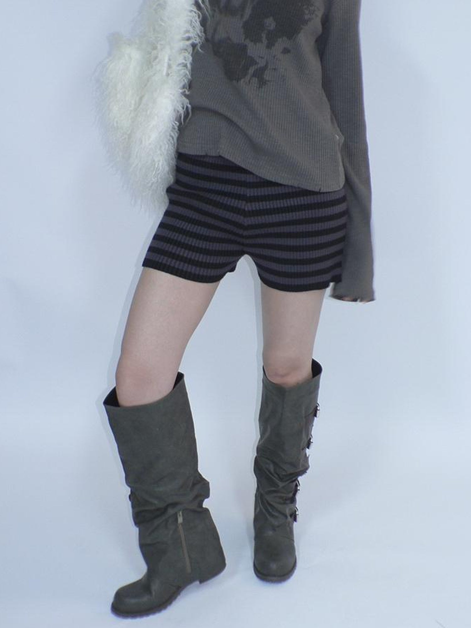 ang project Retro Stripe Knit High Waist Stretch Shorts