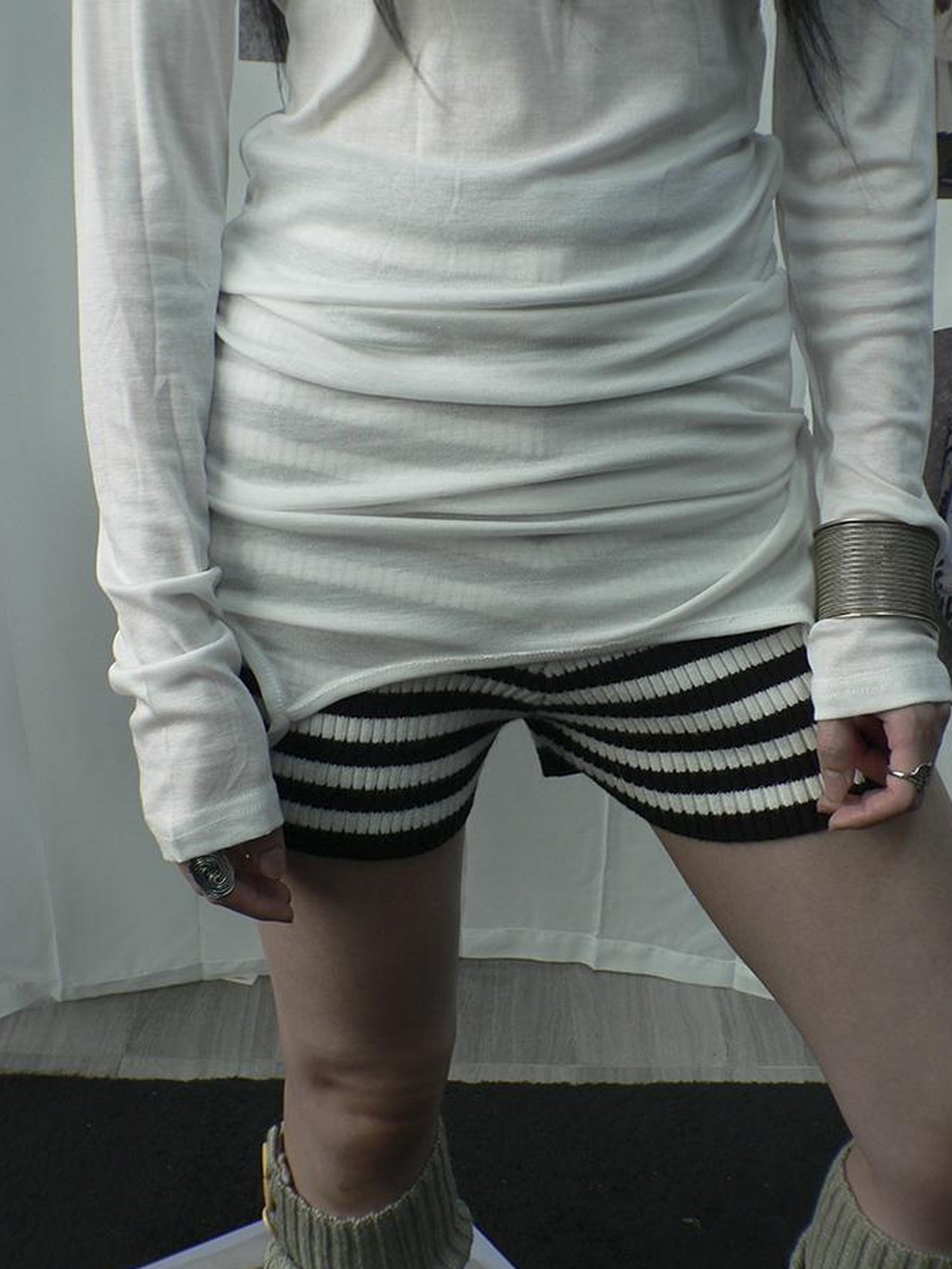 ang project Retro Stripe Knit High Waist Stretch Shorts