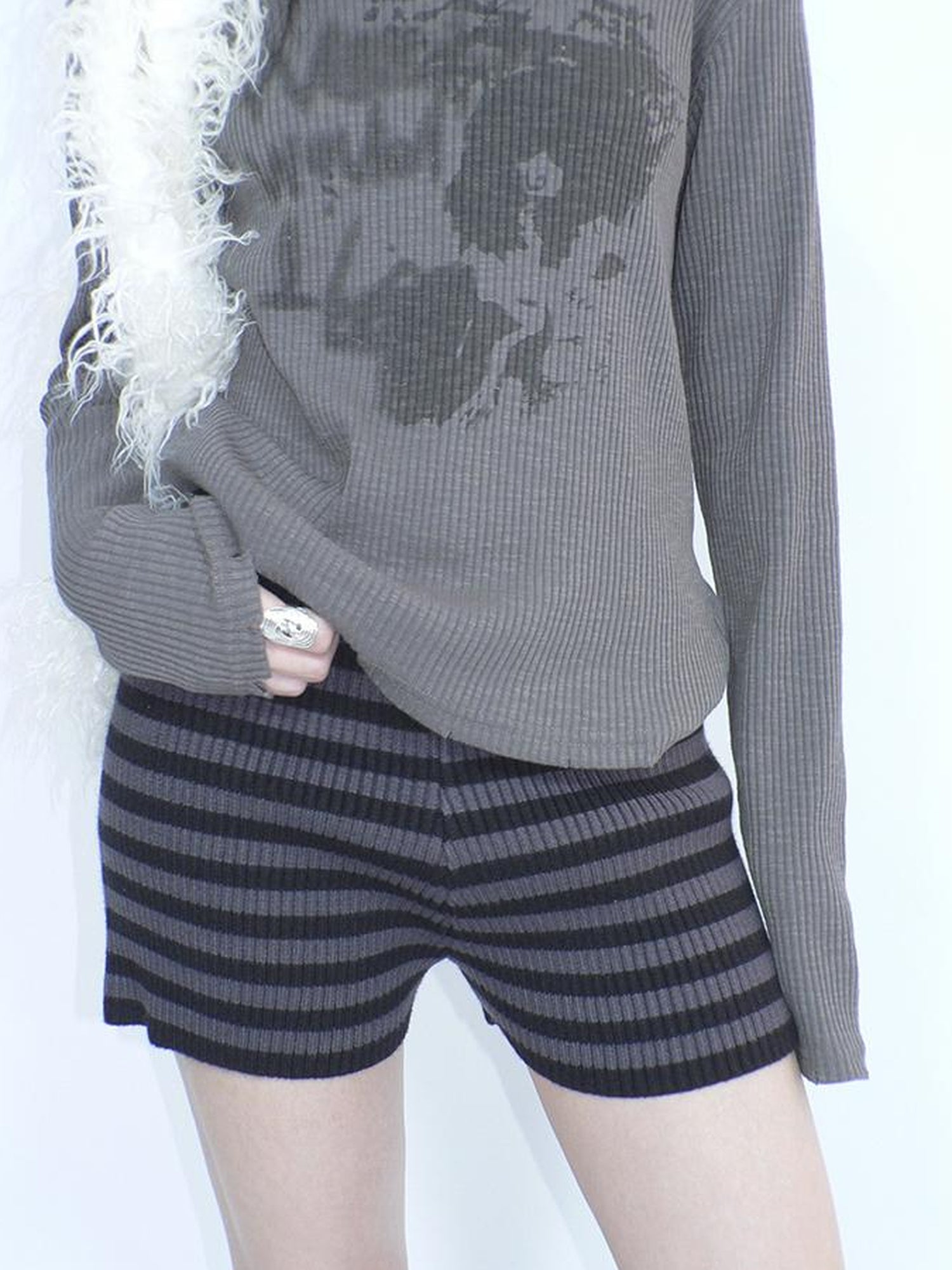 ang project Retro Stripe Knit High Waist Stretch Shorts