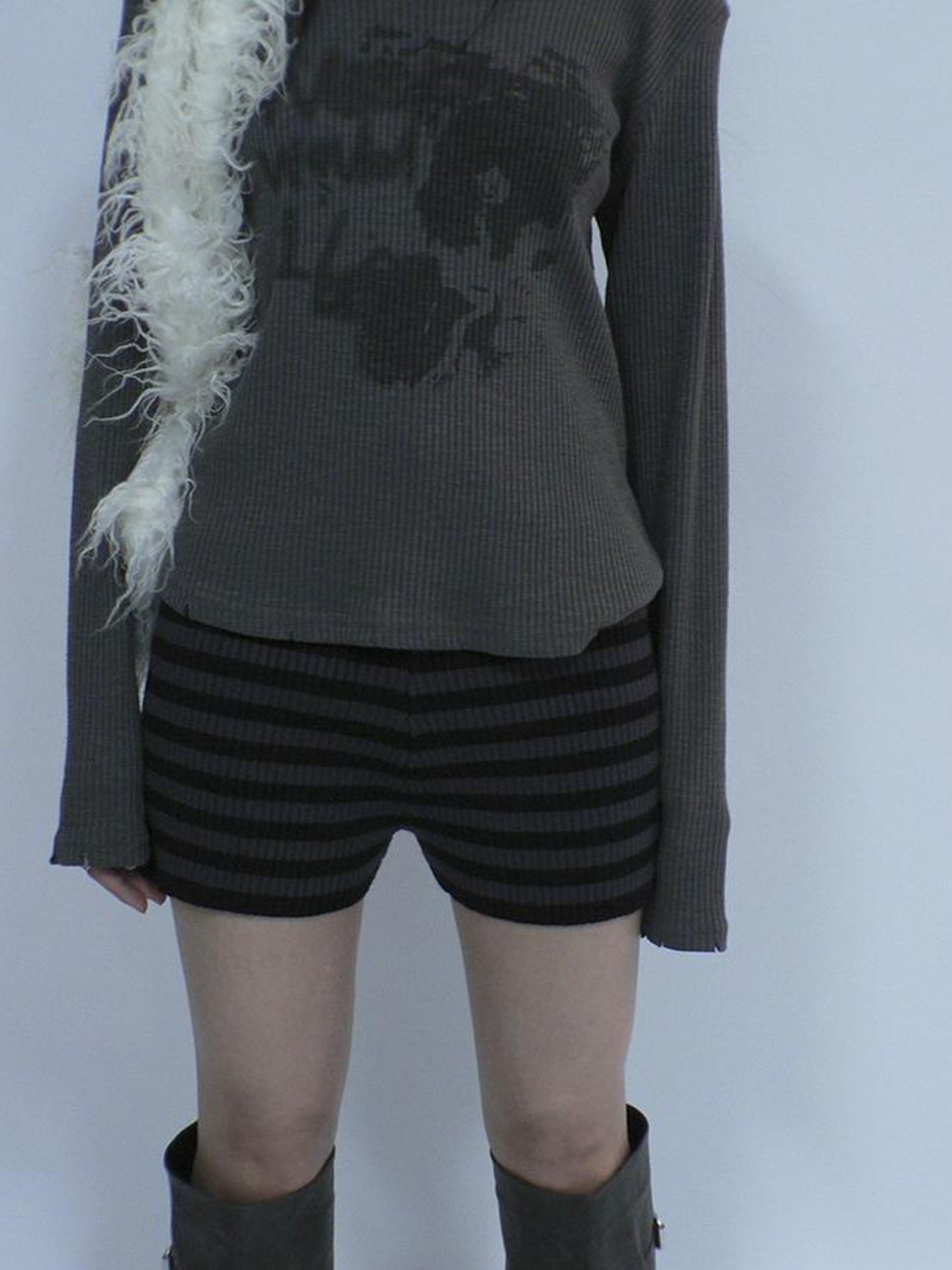 ang project Retro Stripe Knit High Waist Stretch Shorts