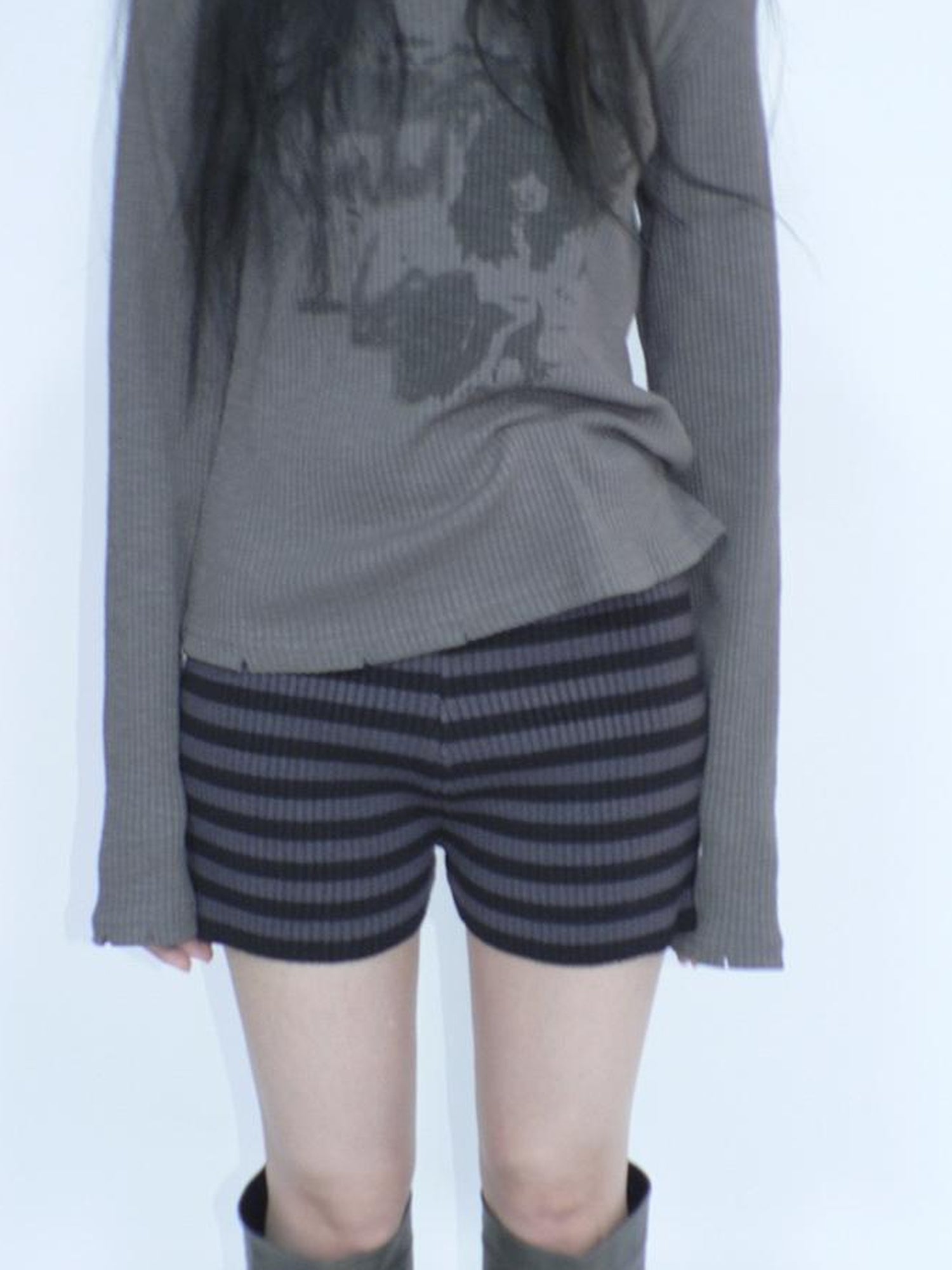 ang project Retro Stripe Knit High Waist Stretch Shorts