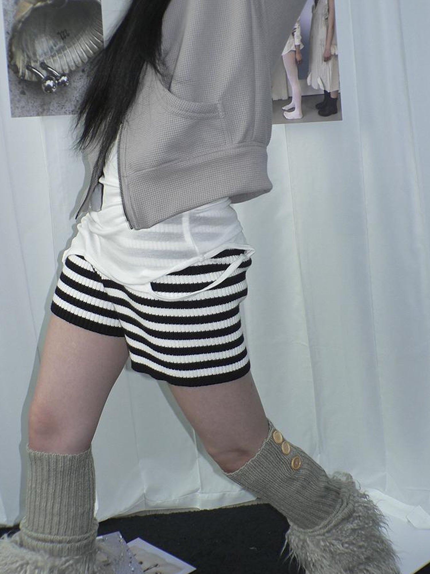 ang project Retro Stripe Knit High Waist Stretch Shorts