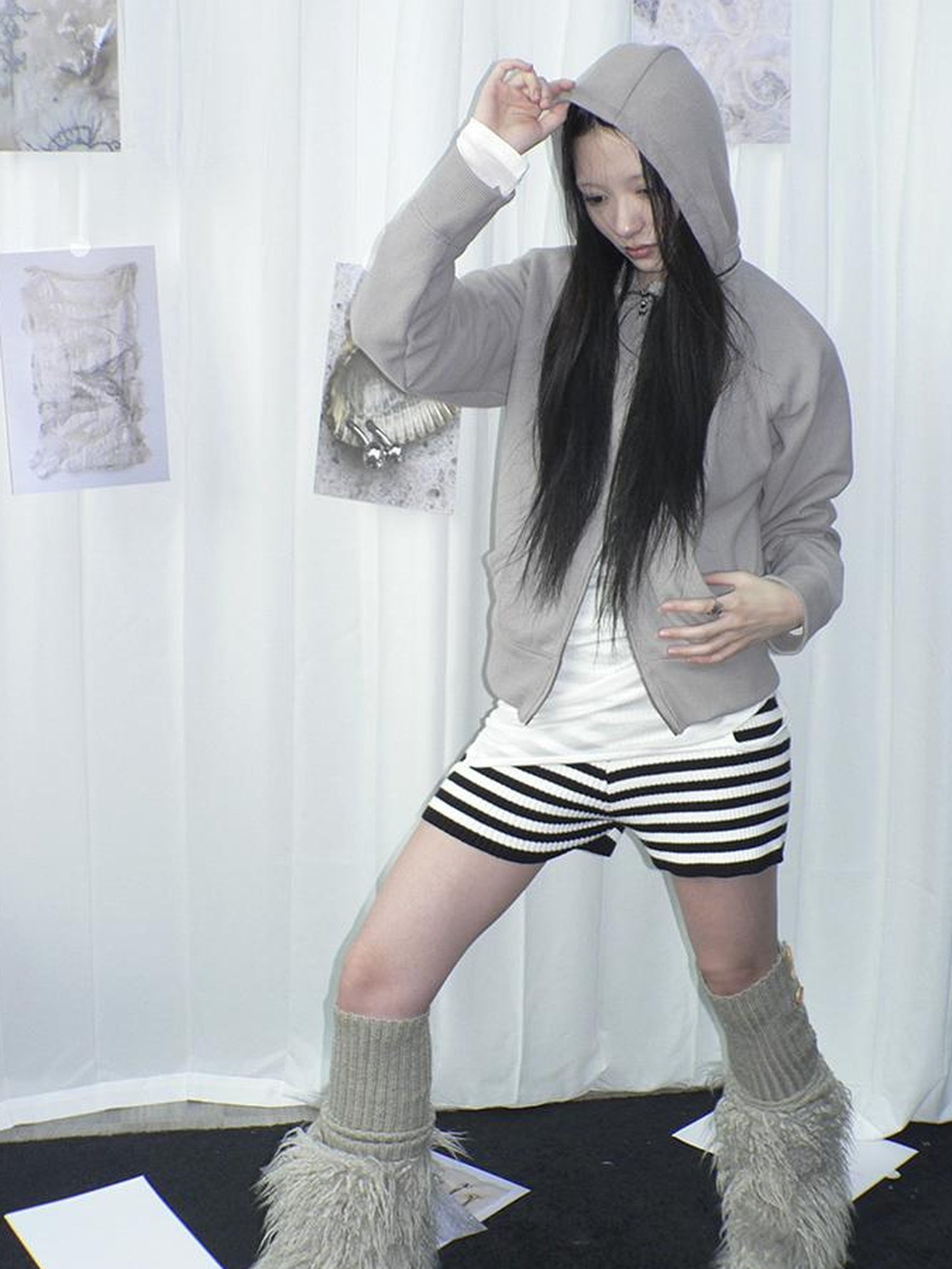 ang project Retro Stripe Knit High Waist Stretch Shorts