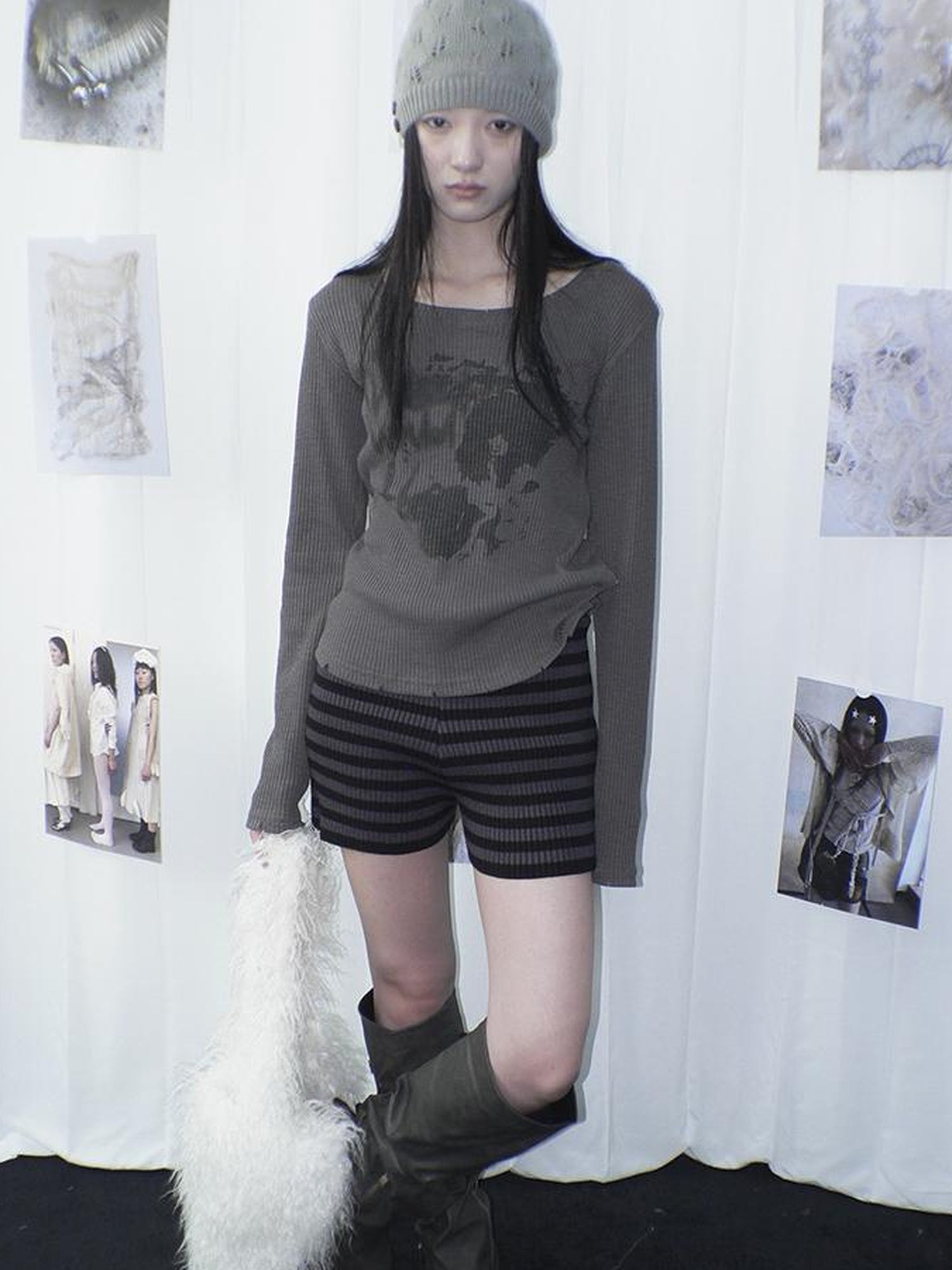 ang project Retro Stripe Knit High Waist Stretch Shorts