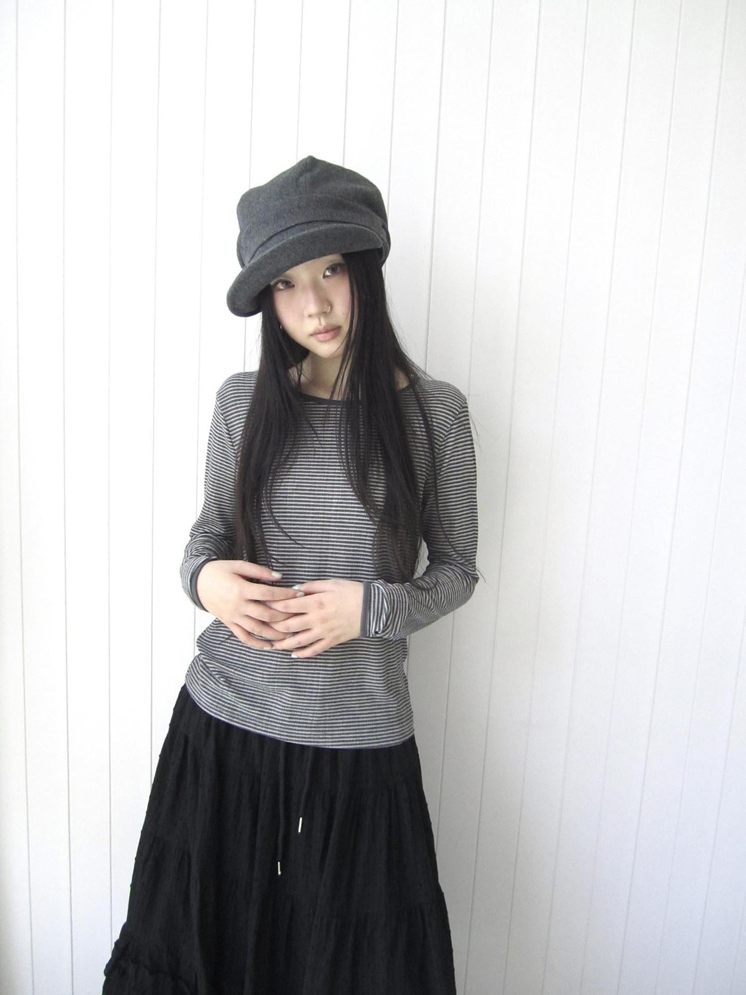 ang project Retro Striped Round Neck Slim Cropped Long Sleeve Women&