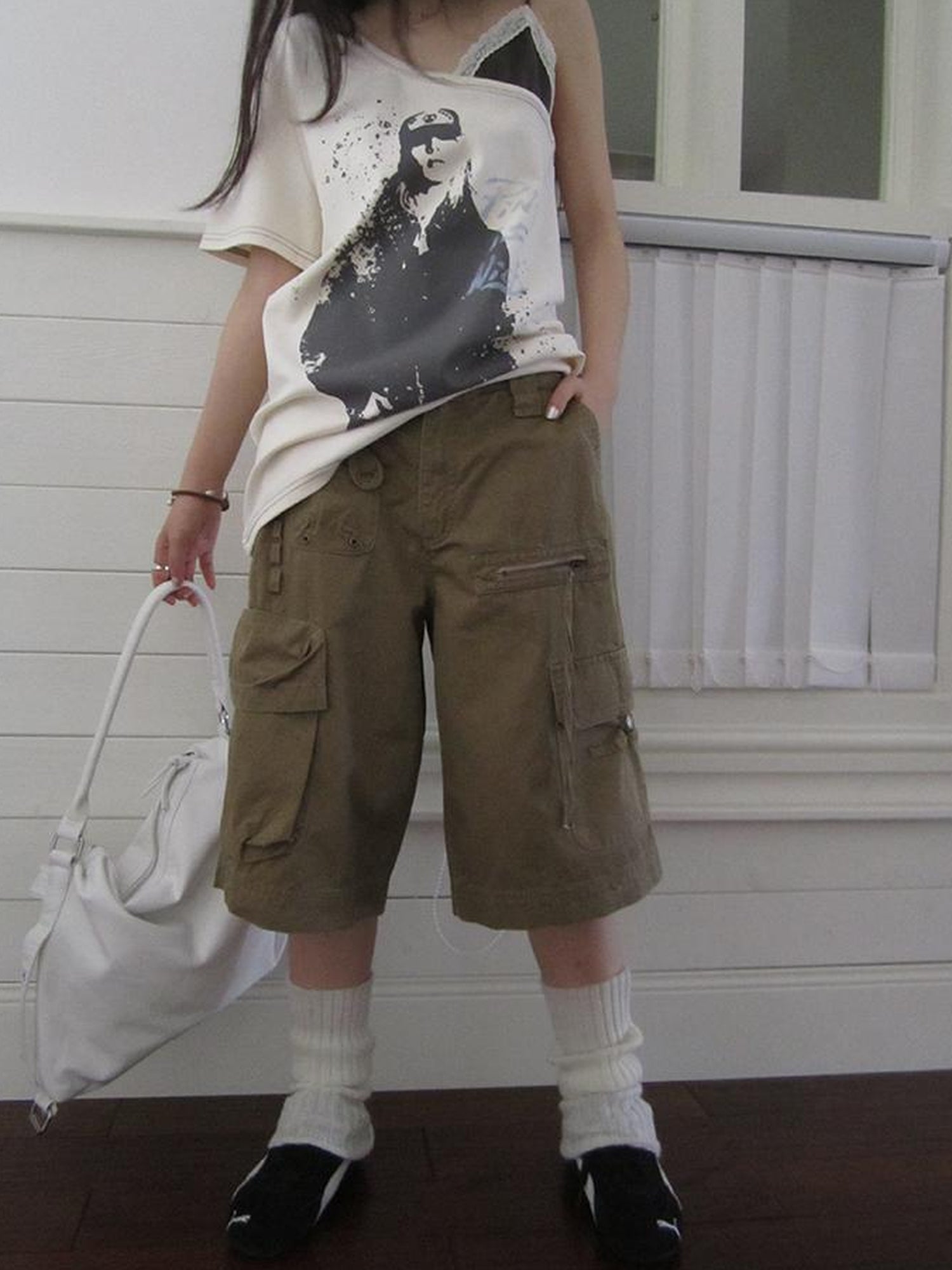 ang project Retro Summer Cargo Shorts With Large Zipper Pockets