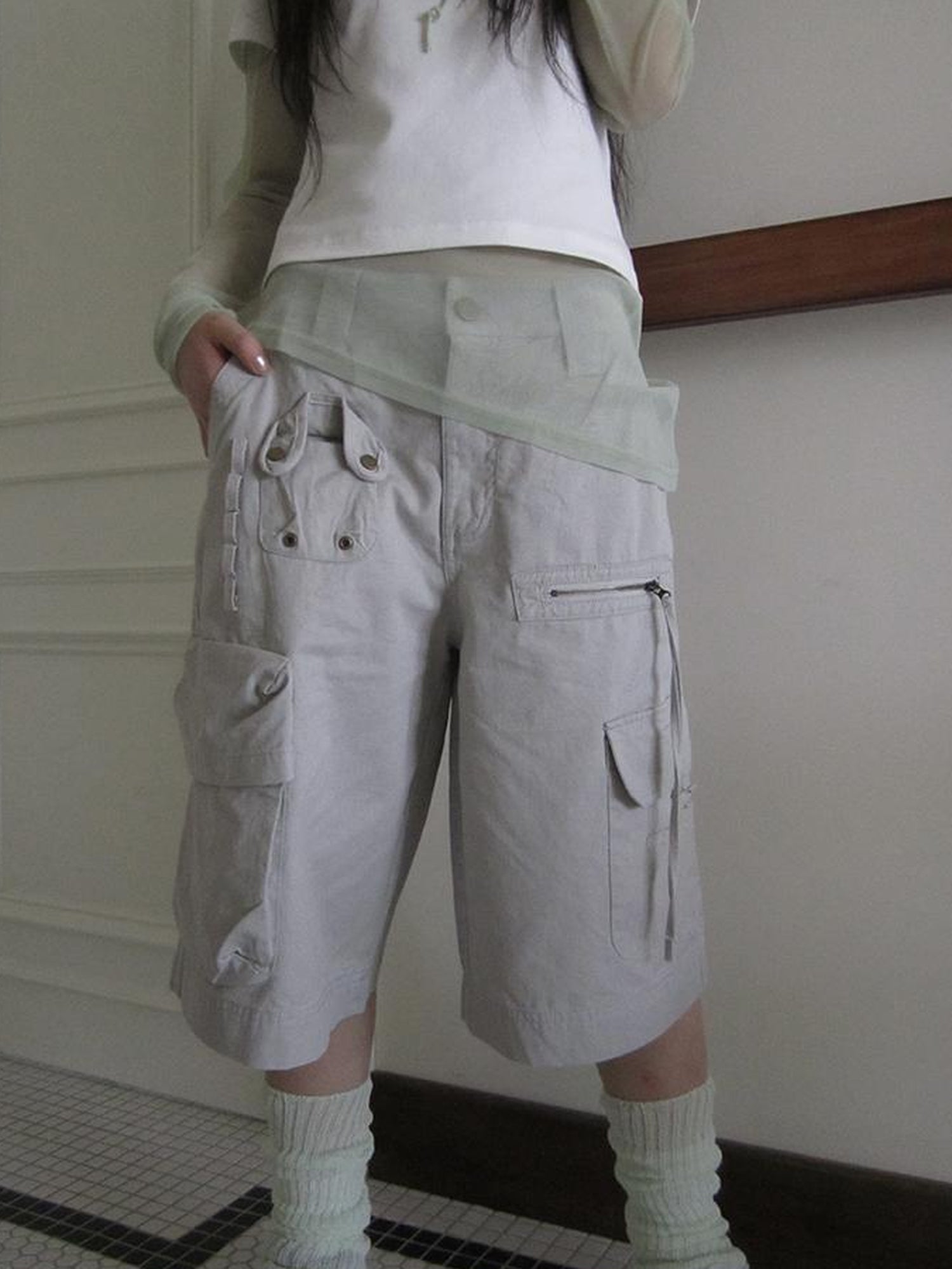 ang project Retro Summer Cargo Shorts With Large Zipper Pockets