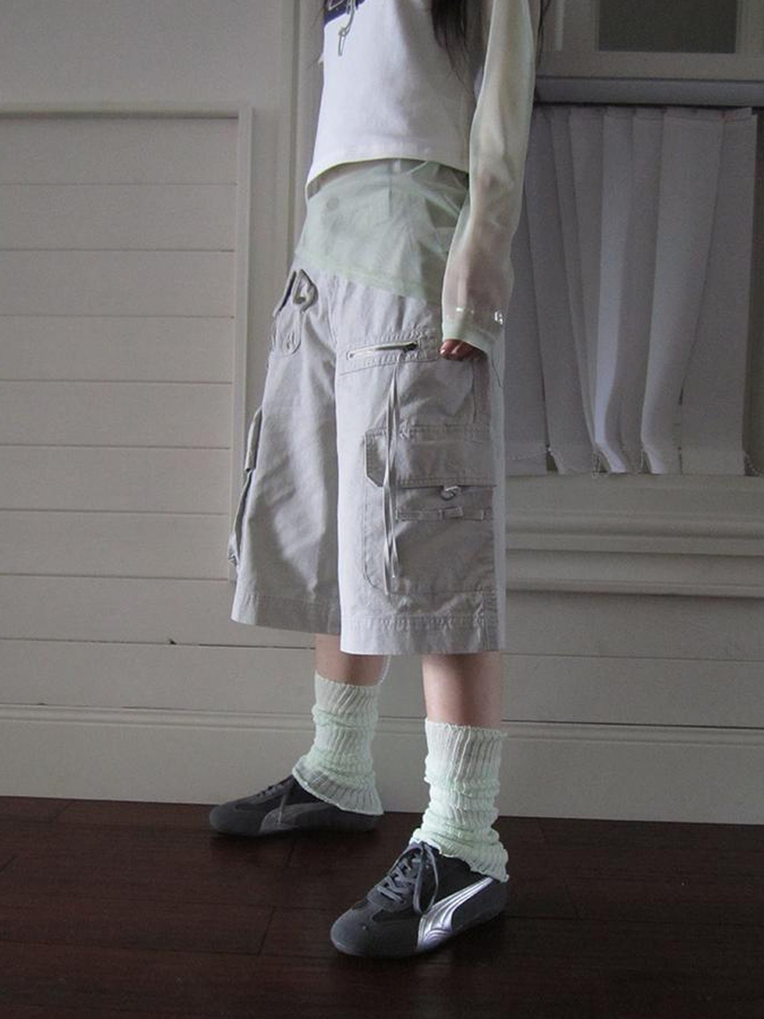 ang project Retro Summer Cargo Shorts With Large Zipper Pockets