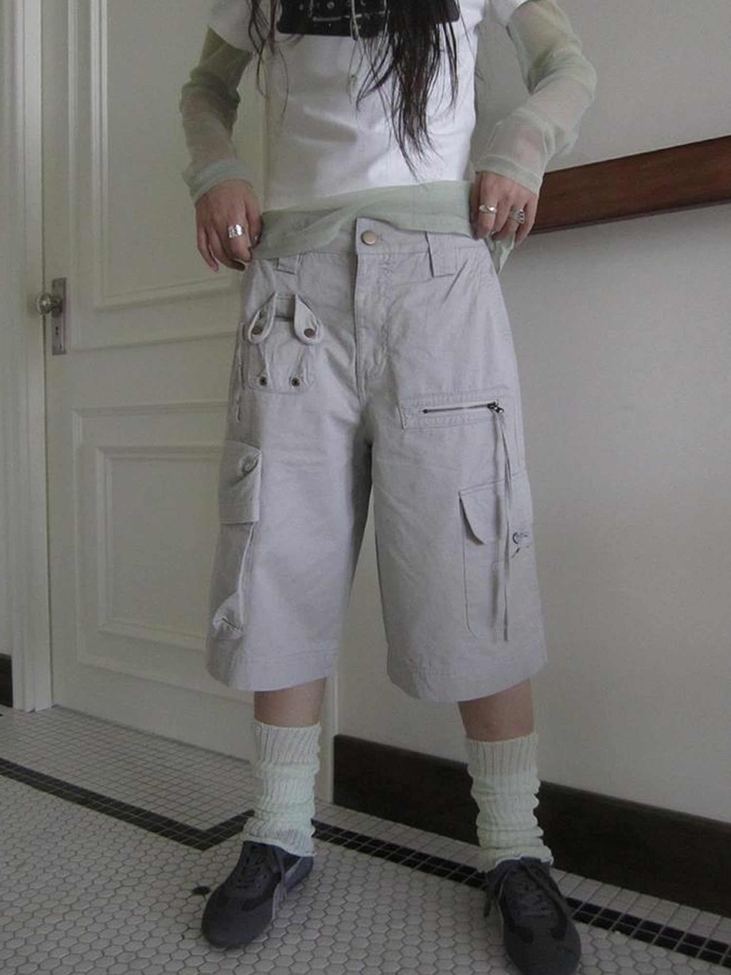 ang project Retro Summer Cargo Shorts With Large Zipper Pockets