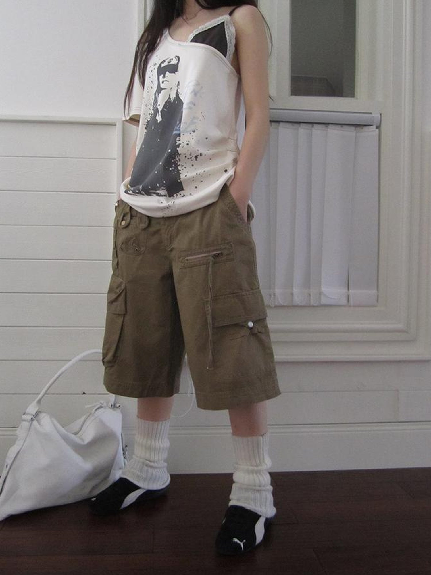 ang project Retro Summer Cargo Shorts With Large Zipper Pockets