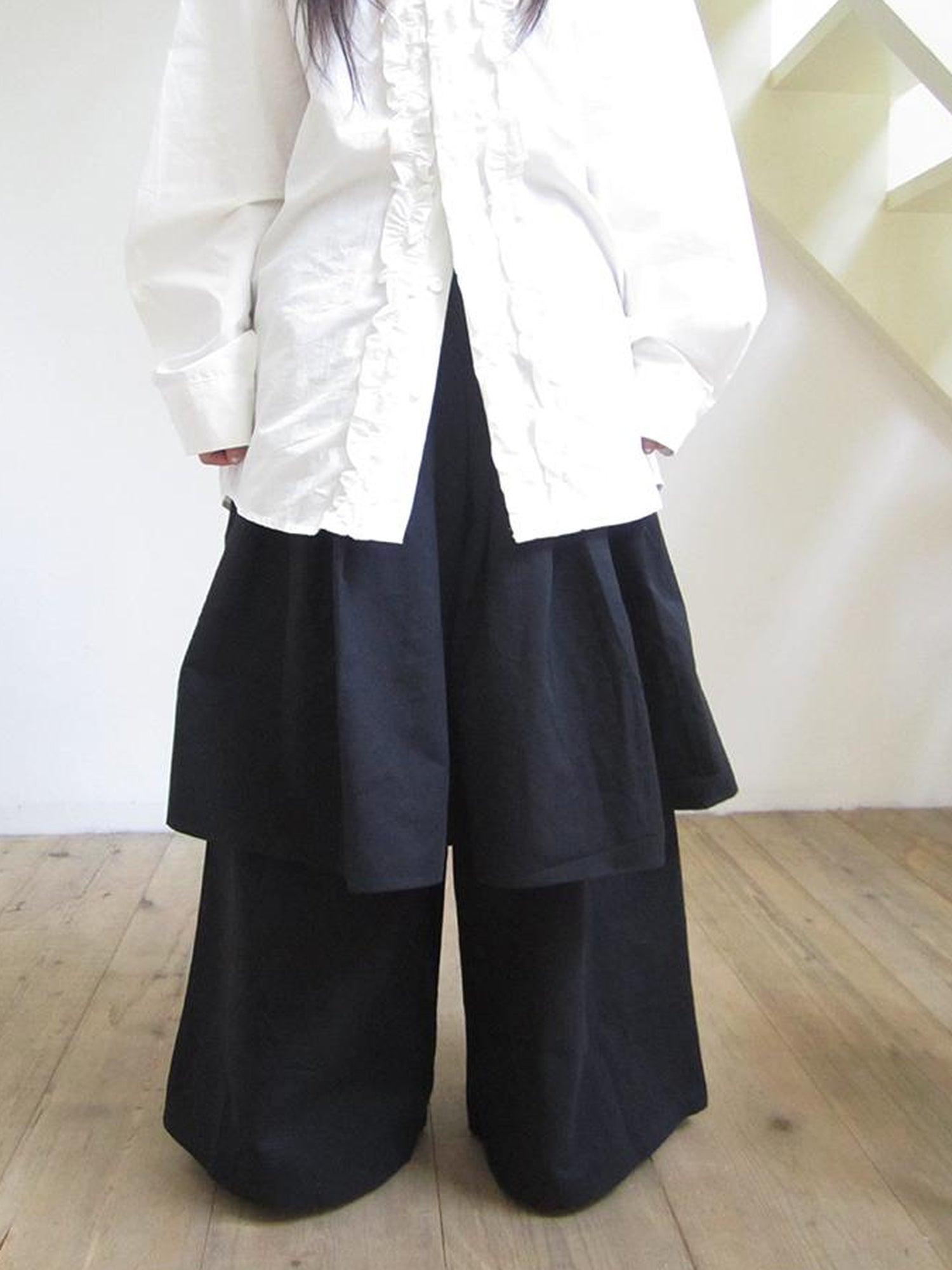 ang project Retro Two Tier Pleated Wide Leg Pant Skirt