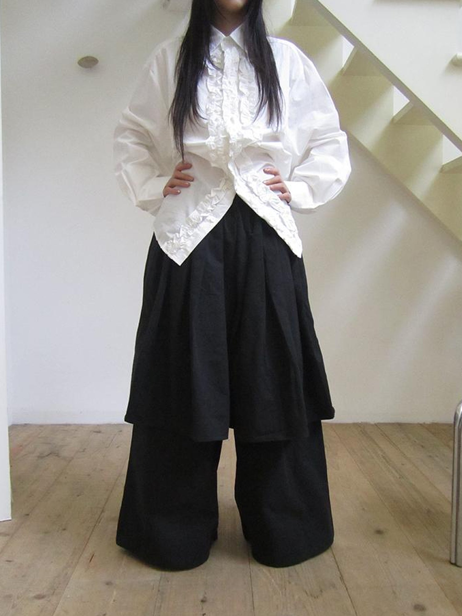 ang project Retro Two Tier Pleated Wide Leg Pant Skirt