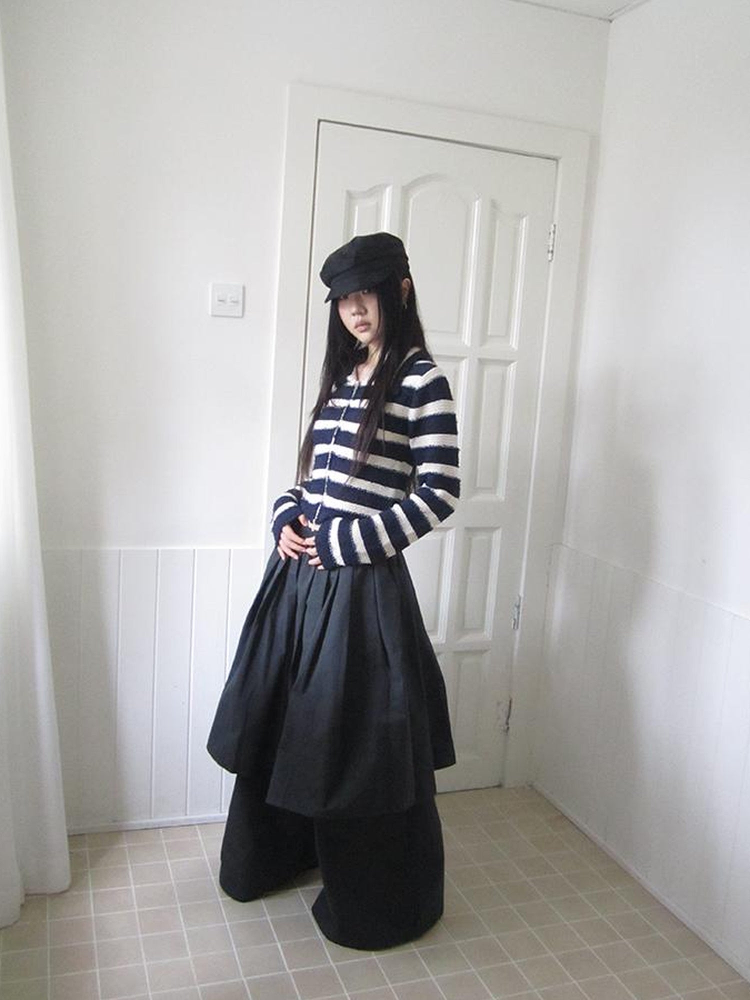 ang project Retro Two Tier Pleated Wide Leg Pant Skirt