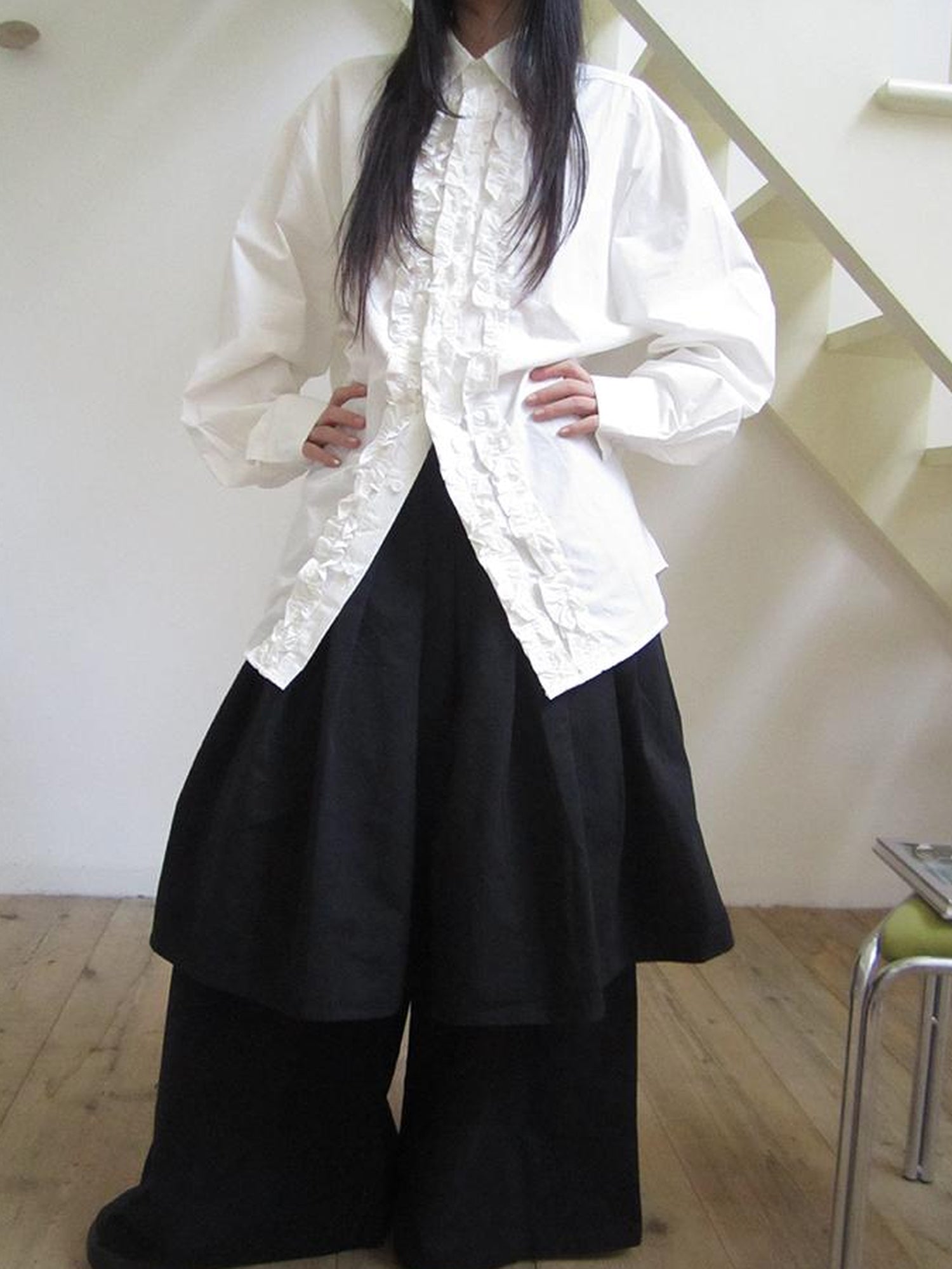 ang project Retro Two Tier Pleated Wide Leg Pant Skirt