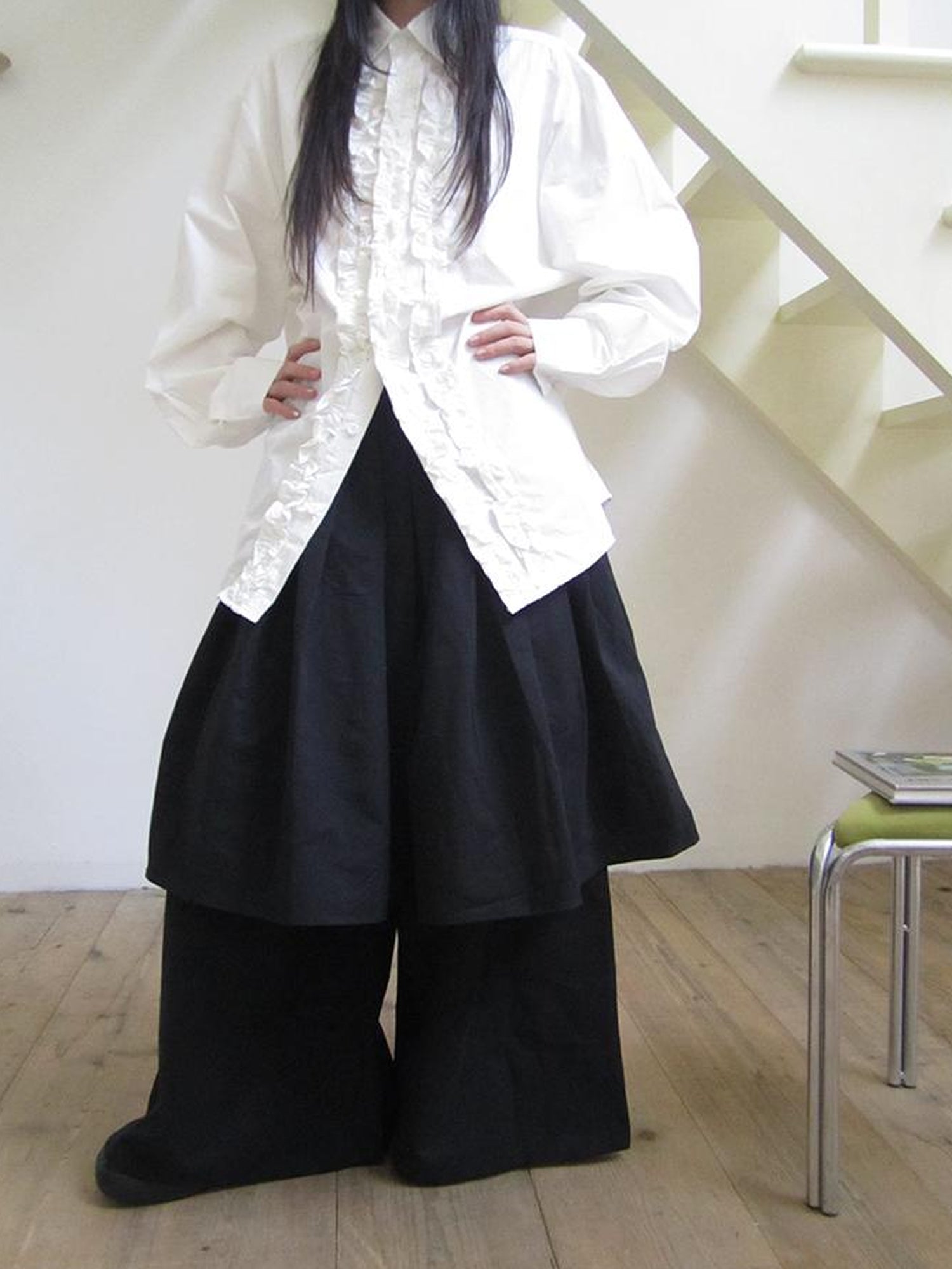 ang project Retro Two Tier Pleated Wide Leg Pant Skirt