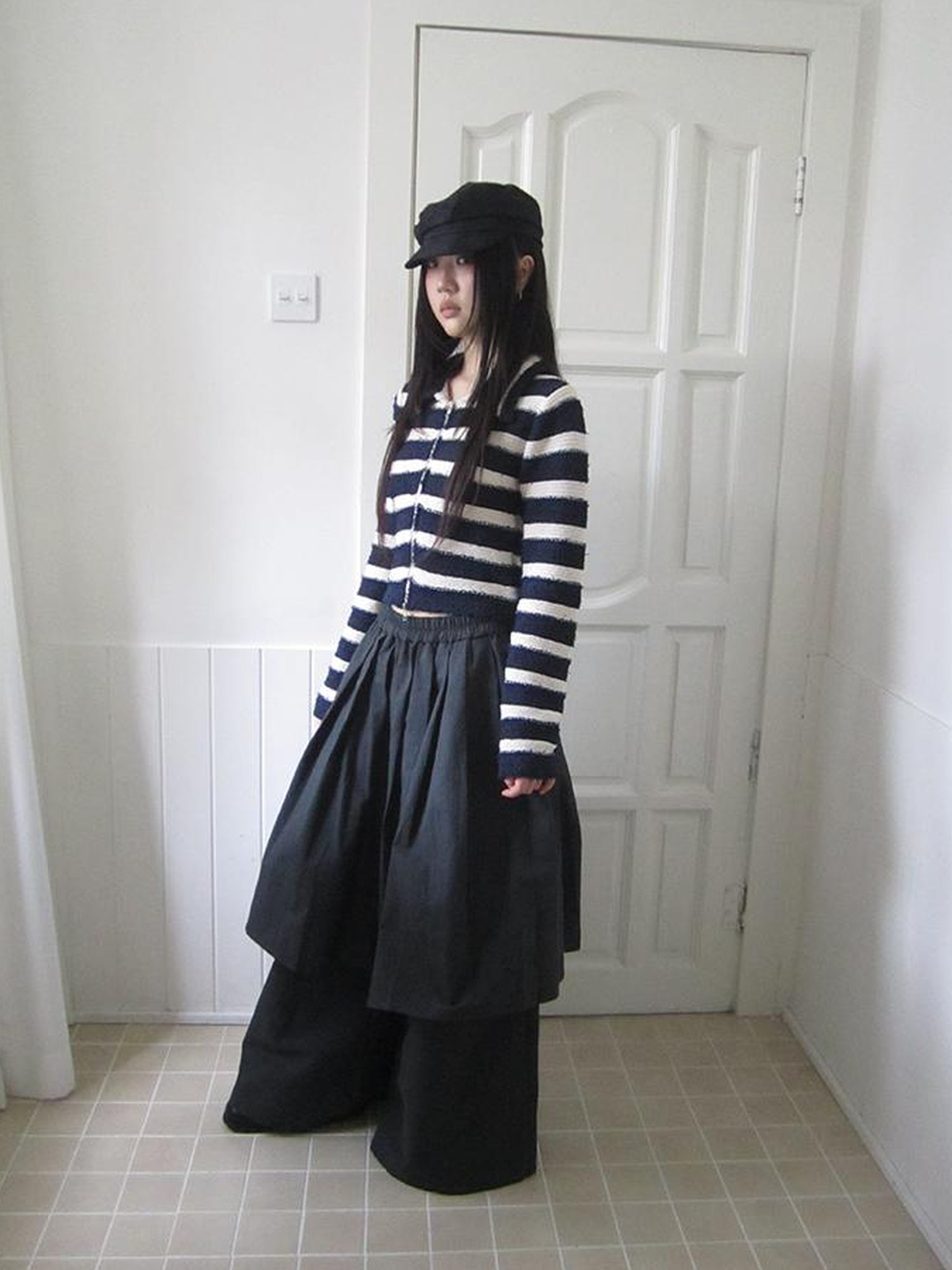 ang project Retro Two Tier Pleated Wide Leg Pant Skirt