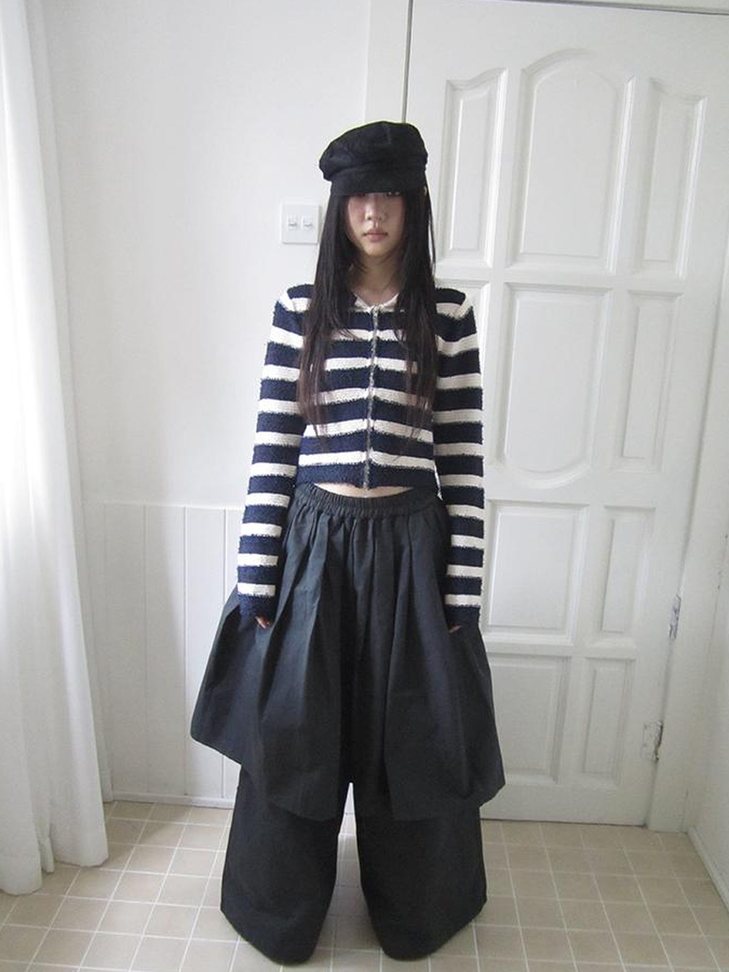 ang project Retro Two Tier Pleated Wide Leg Pant Skirt