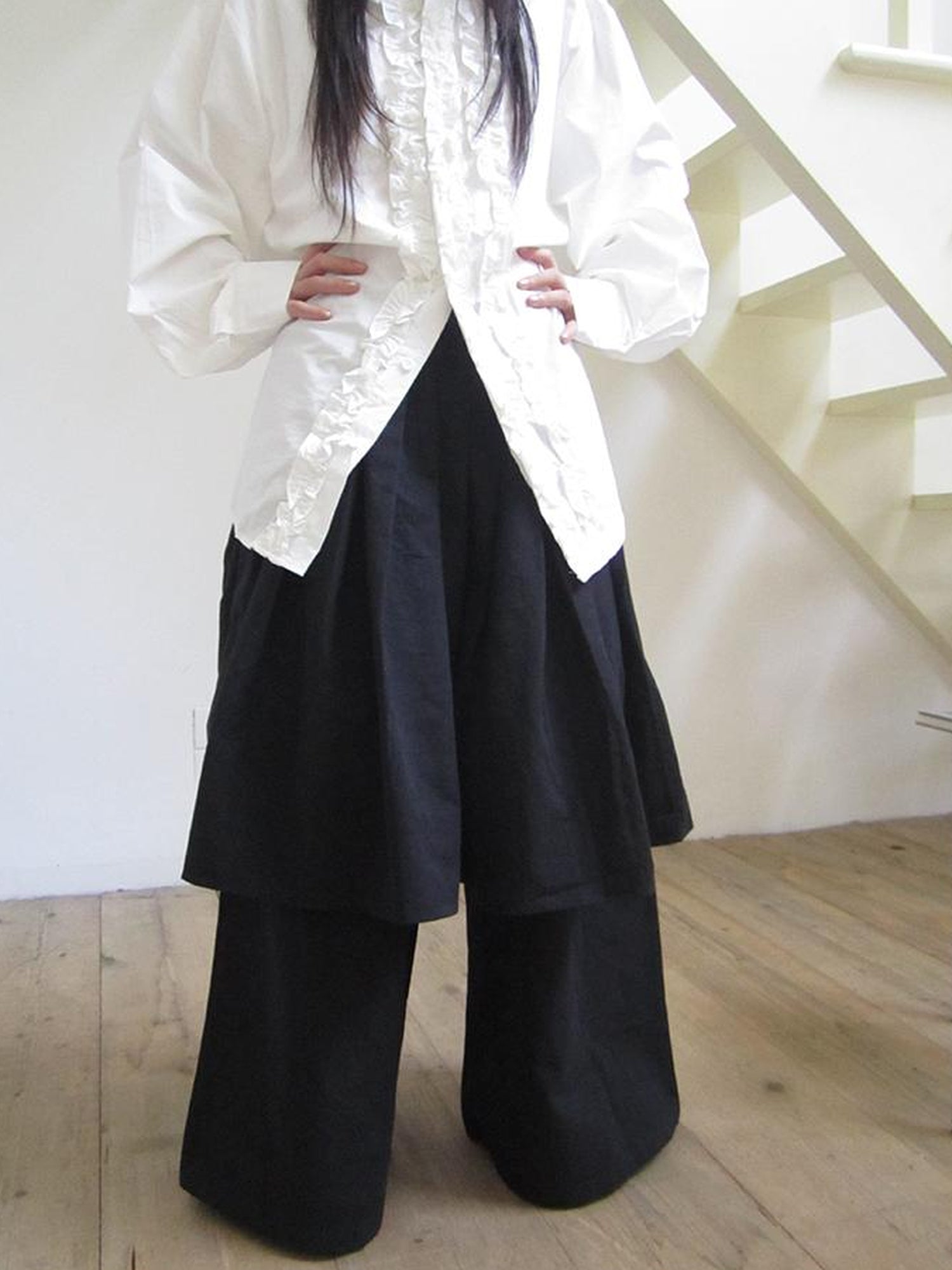 ang project Retro Two Tier Pleated Wide Leg Pant Skirt