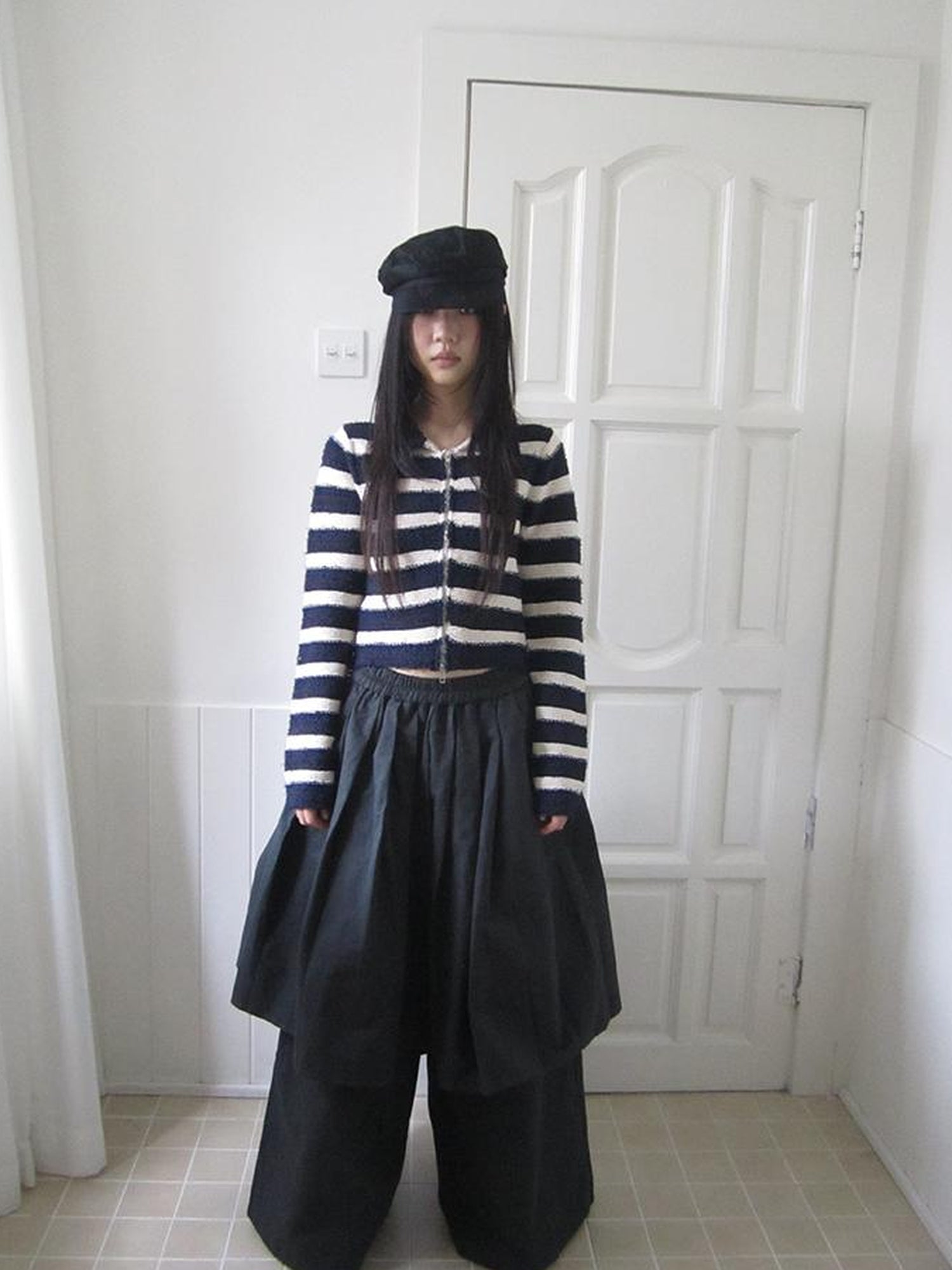 ang project Retro Two Tier Pleated Wide Leg Pant Skirt
