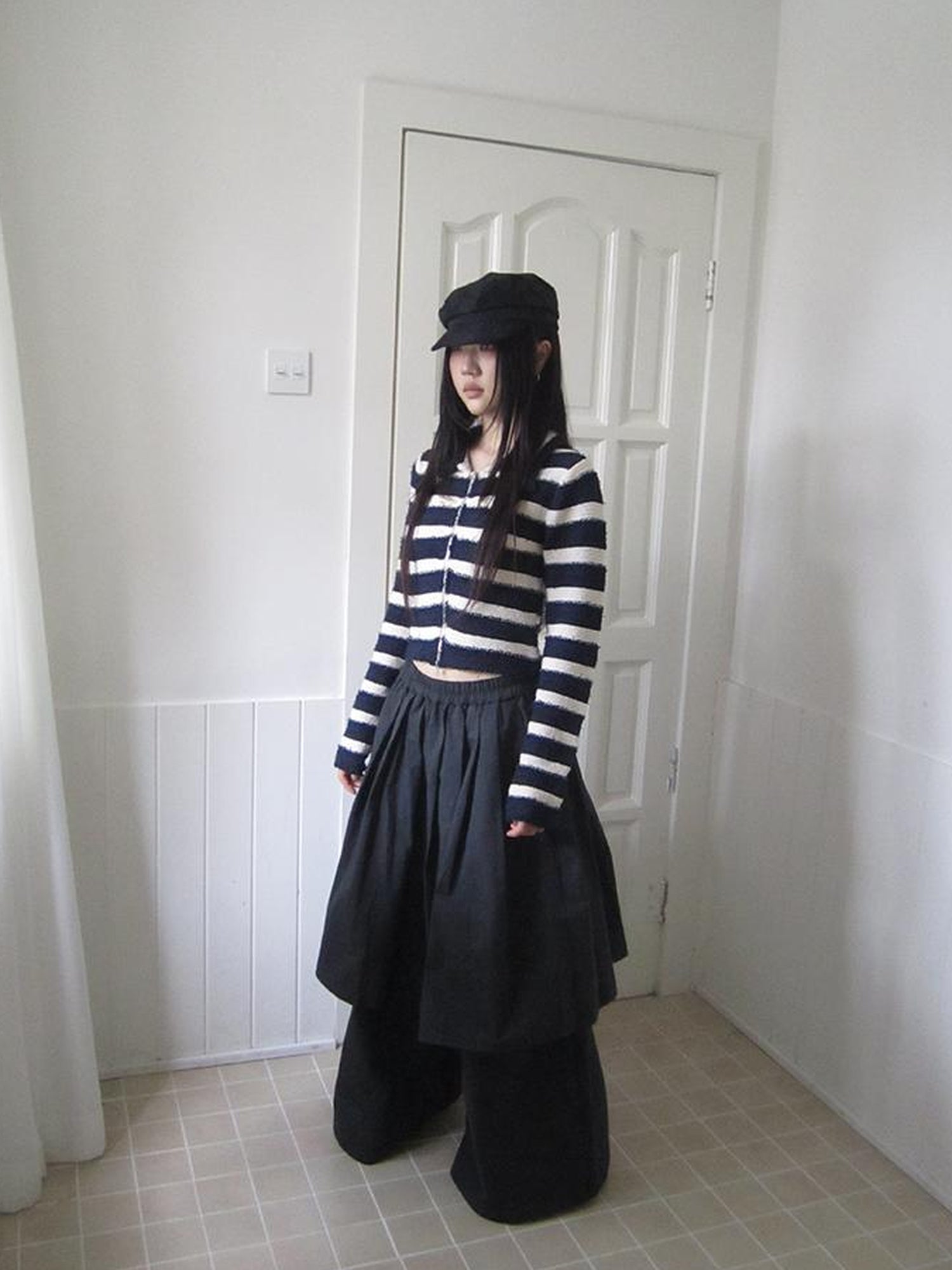 ang project Retro Two Tier Pleated Wide Leg Pant Skirt