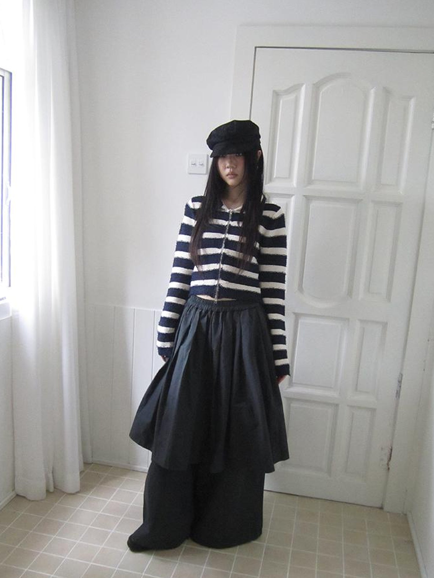 ang project Retro Two Tier Pleated Wide Leg Pant Skirt