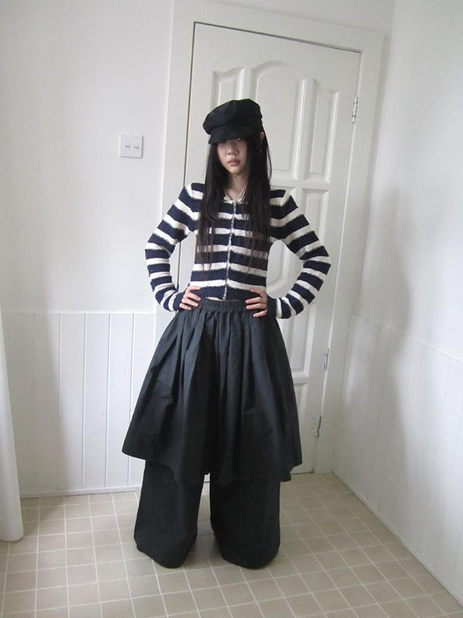 ang project Retro Two Tier Pleated Wide Leg Pant Skirt