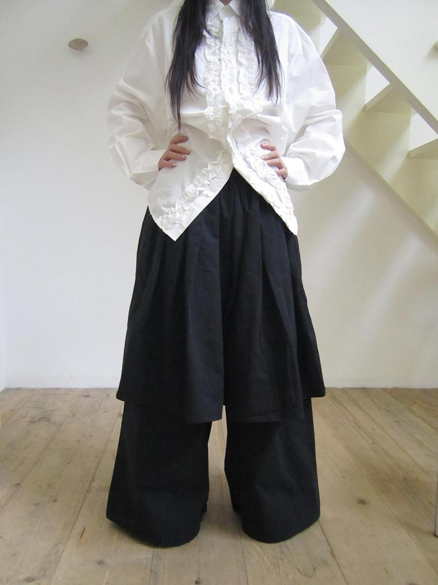 ang project Retro Two Tier Pleated Wide Leg Pant Skirt