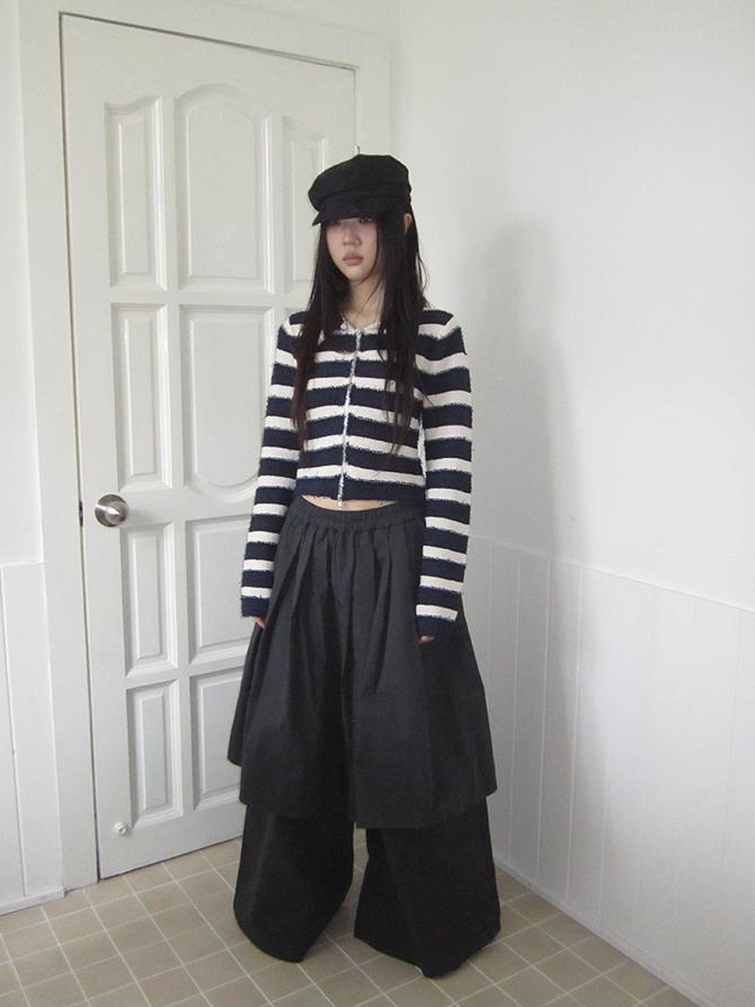 ang project Retro Two Tier Pleated Wide Leg Pant Skirt