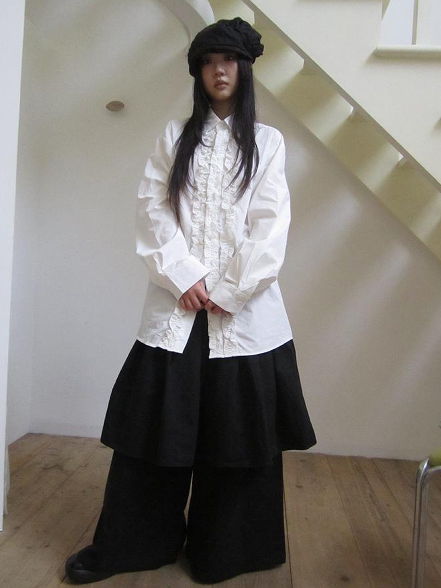 ang project Retro Two Tier Pleated Wide Leg Pant Skirt