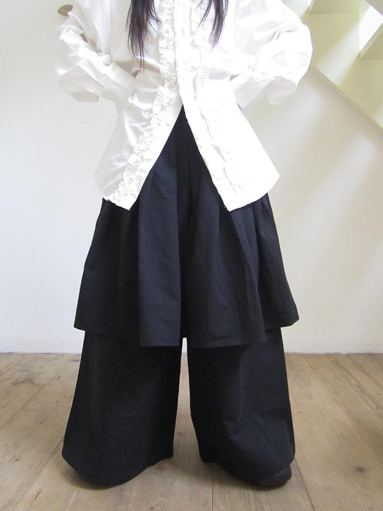 ang project Retro Two Tier Pleated Wide Leg Pant Skirt