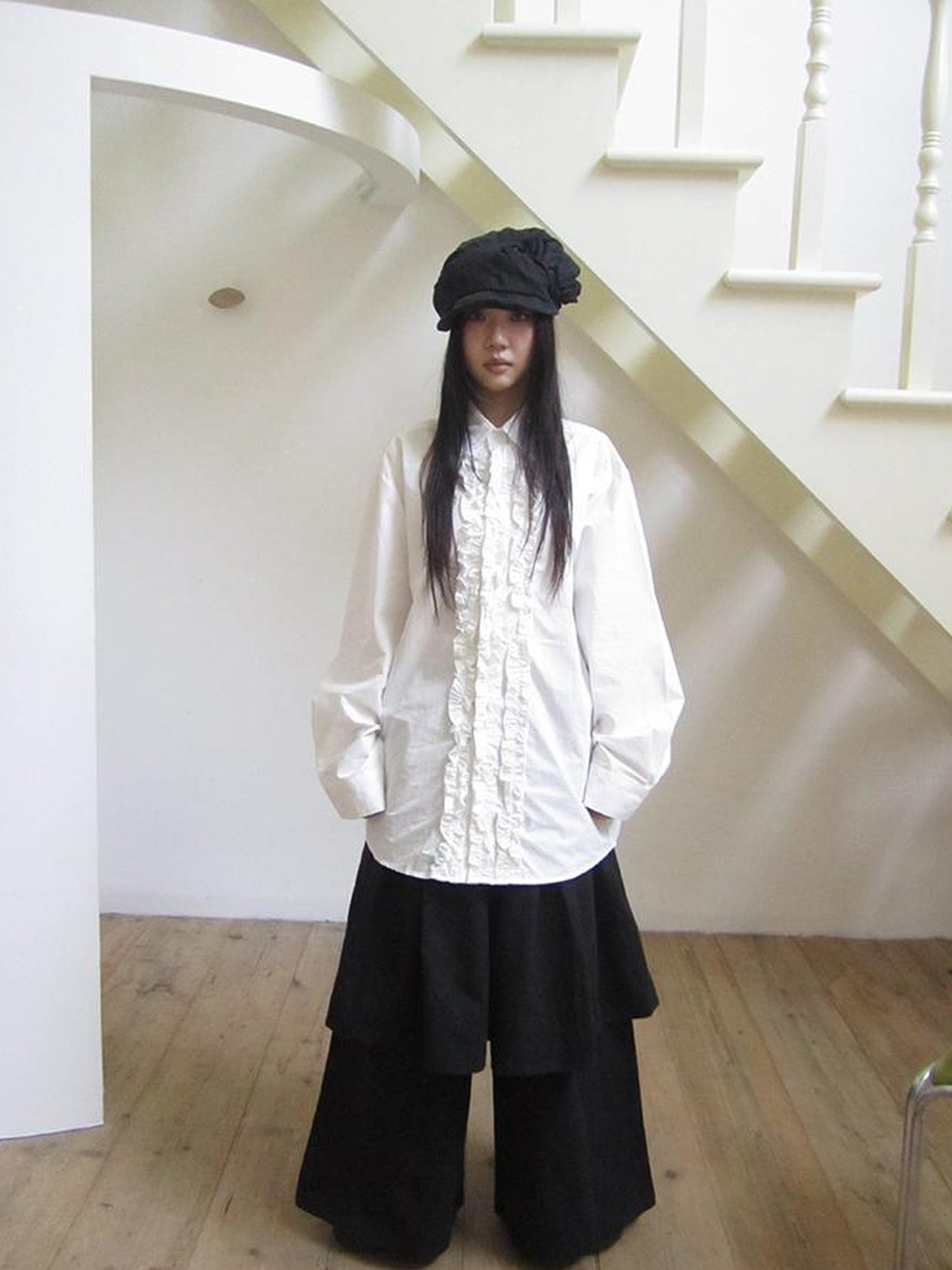 ang project Retro Two Tier Pleated Wide Leg Pant Skirt