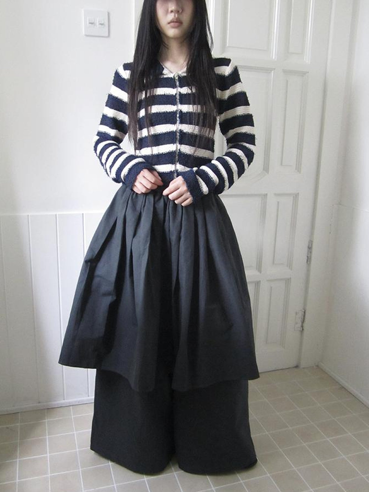 ang project Retro Two Tier Pleated Wide Leg Pant Skirt