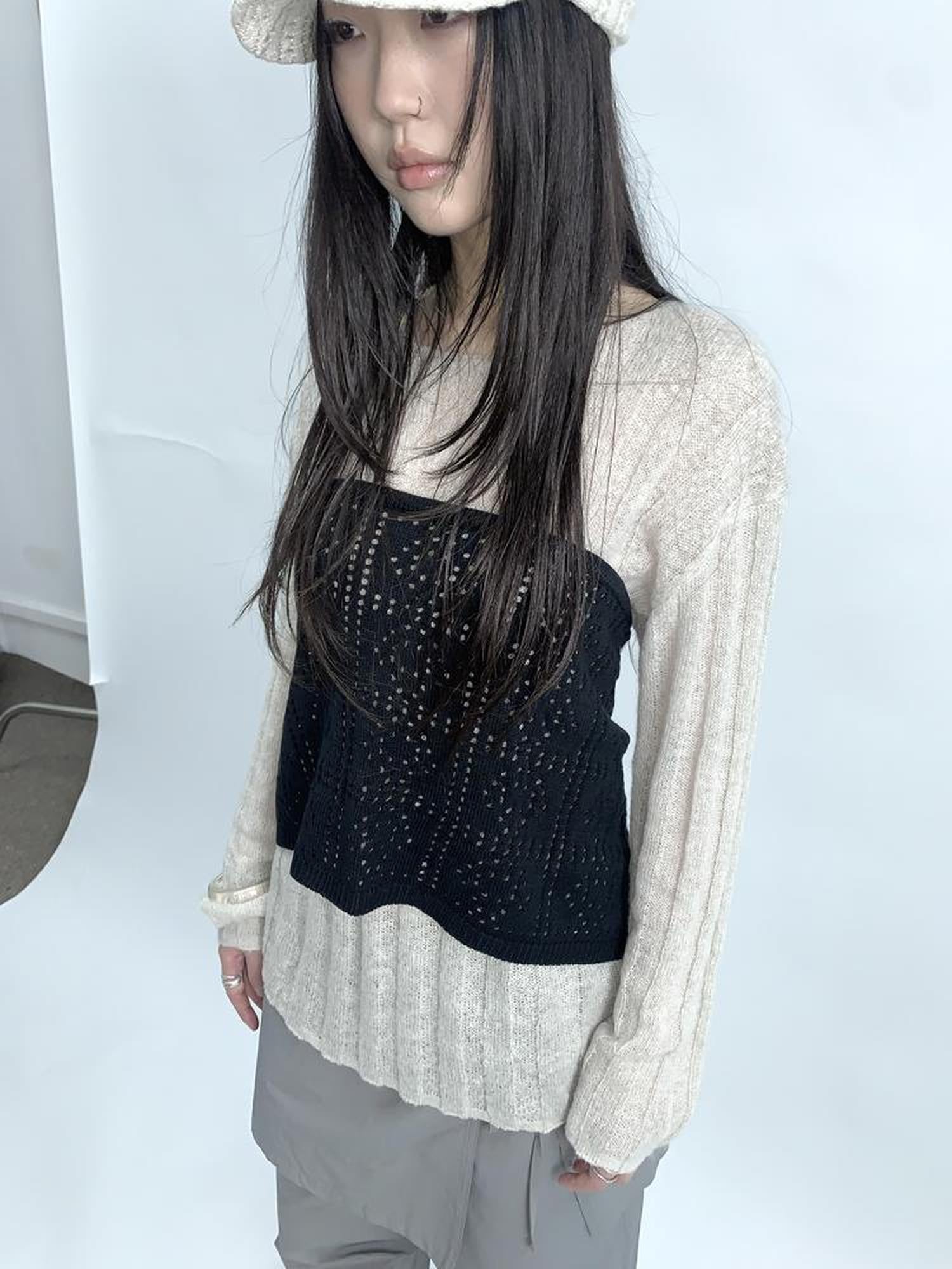 Updateang project Retro V-Neck Double Layer Knit Crossover Bodysuit With Lace Up