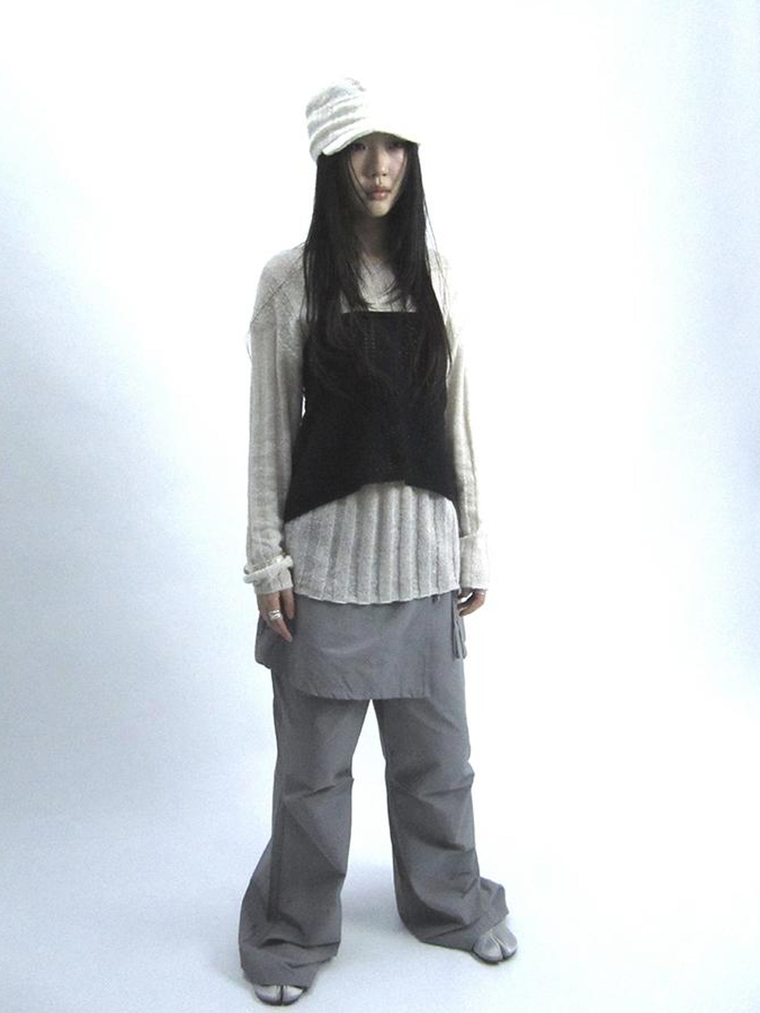 Updateang project Retro V-Neck Double Layer Knit Crossover Bodysuit With Lace Up