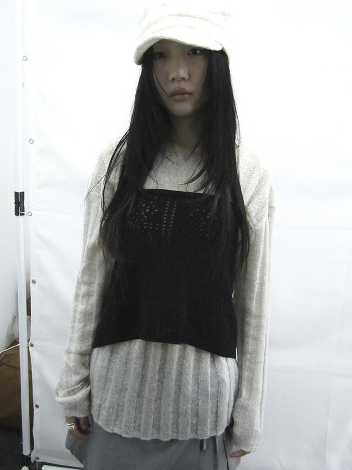 Updateang project Retro V-Neck Double Layer Knit Crossover Bodysuit With Lace Up