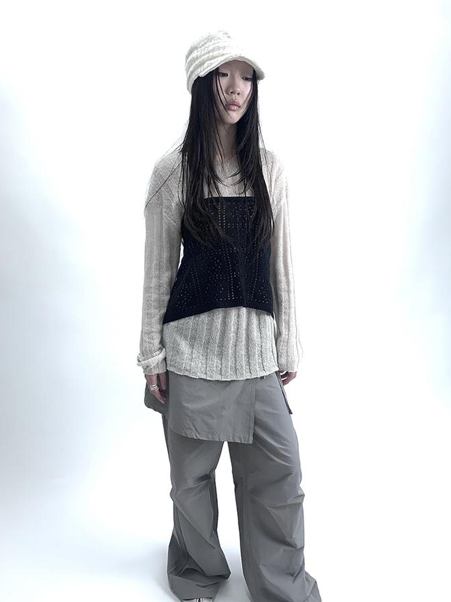 Updateang project Retro V-Neck Double Layer Knit Crossover Bodysuit With Lace Up