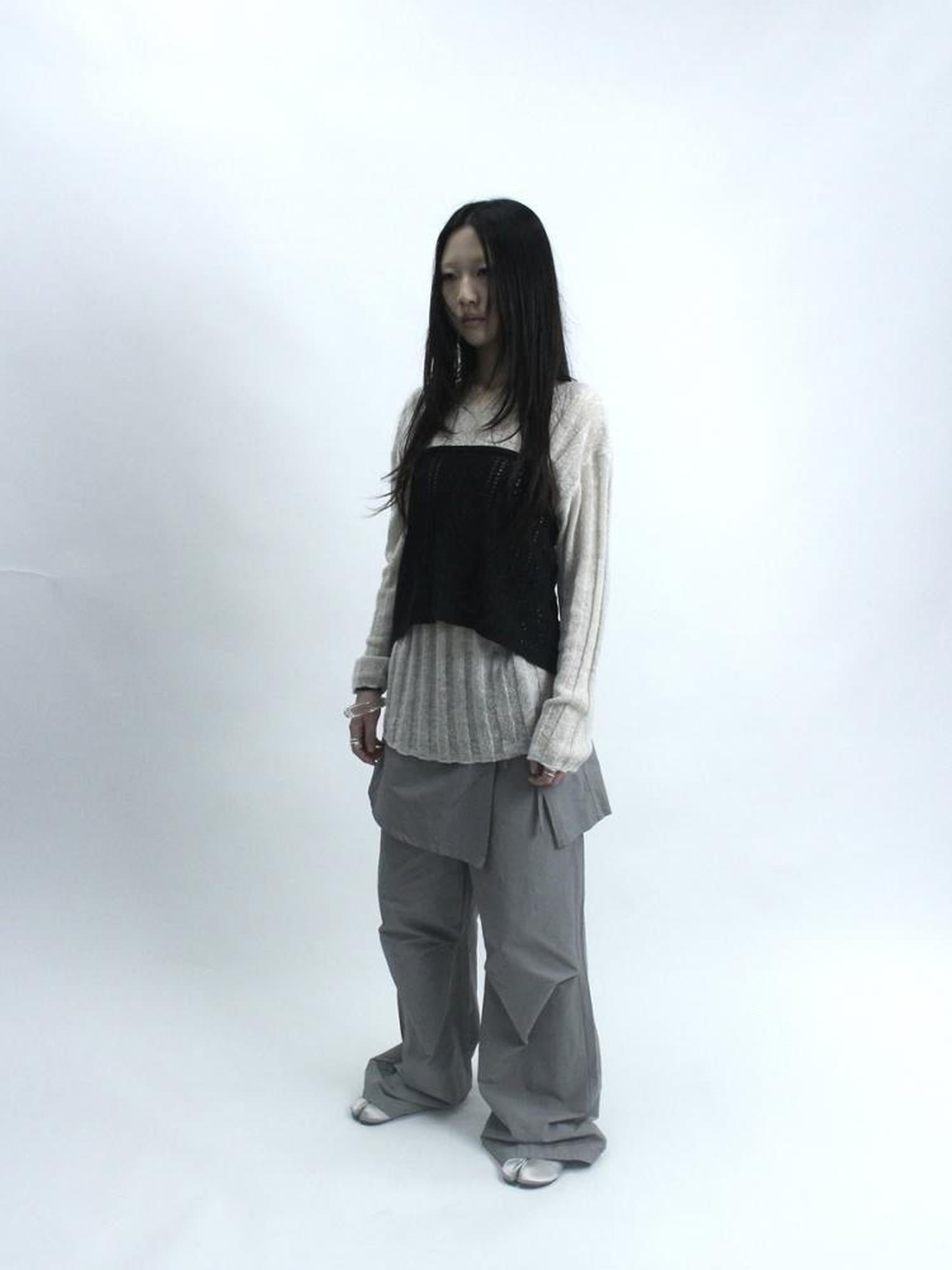 Updateang project Retro V-Neck Double Layer Knit Crossover Bodysuit With Lace Up