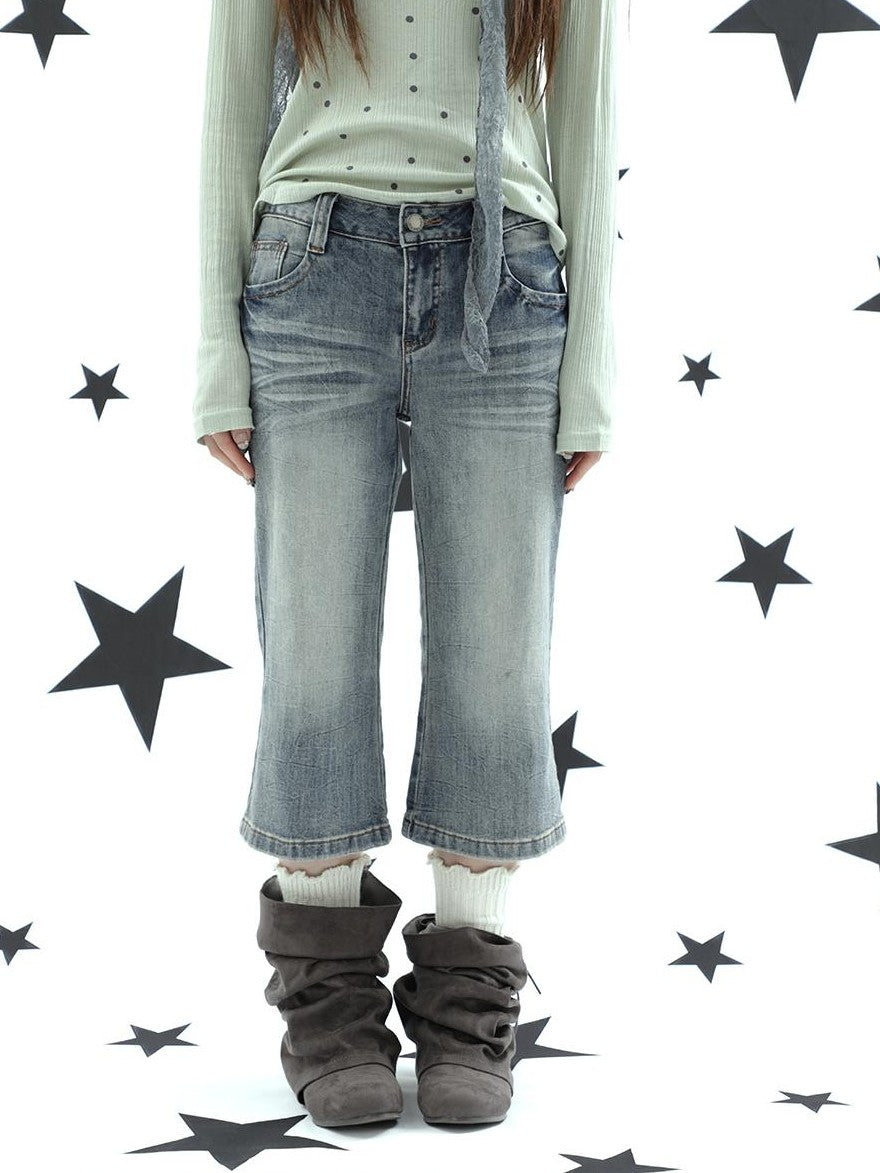 ang project Retro Y2k Washed Distressed Cat Whisker Flared Women&